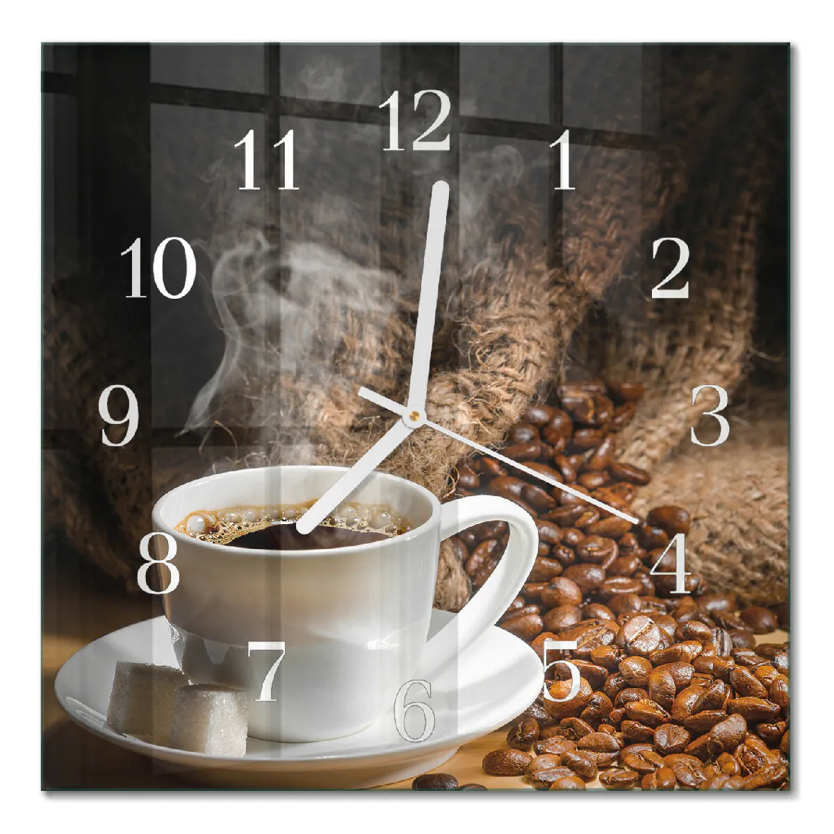 Horloge Carrée En Verre Tulup 30x30 cm Café Aiguilles blanches