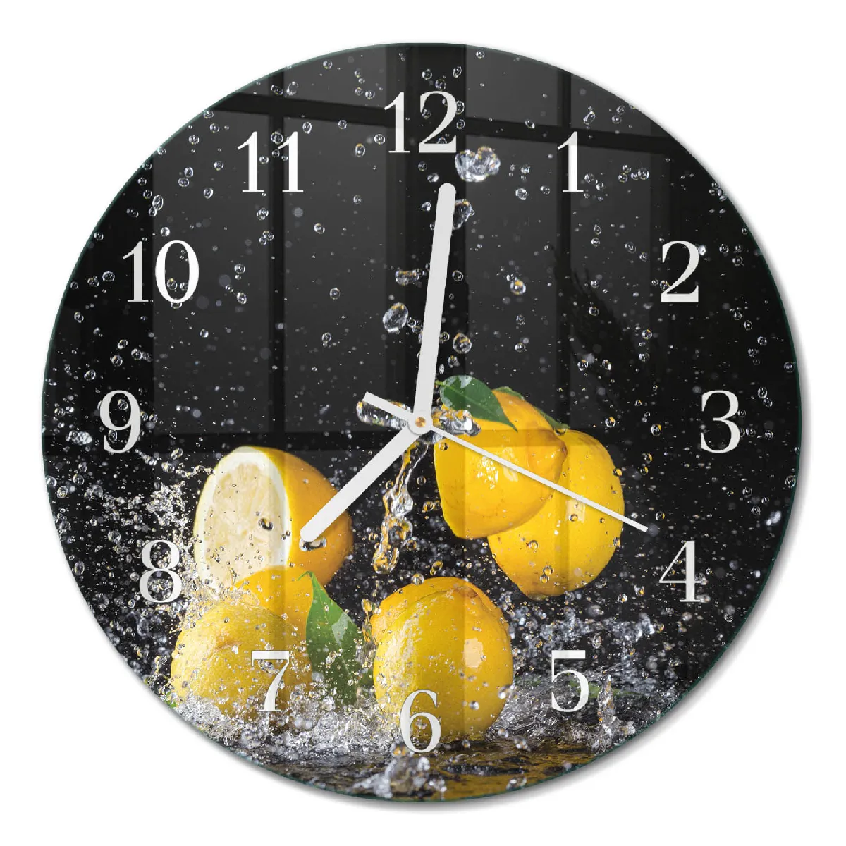 Horloge En Verre Ronde Tulup fi30 cm Citrons Aiguilles blanches