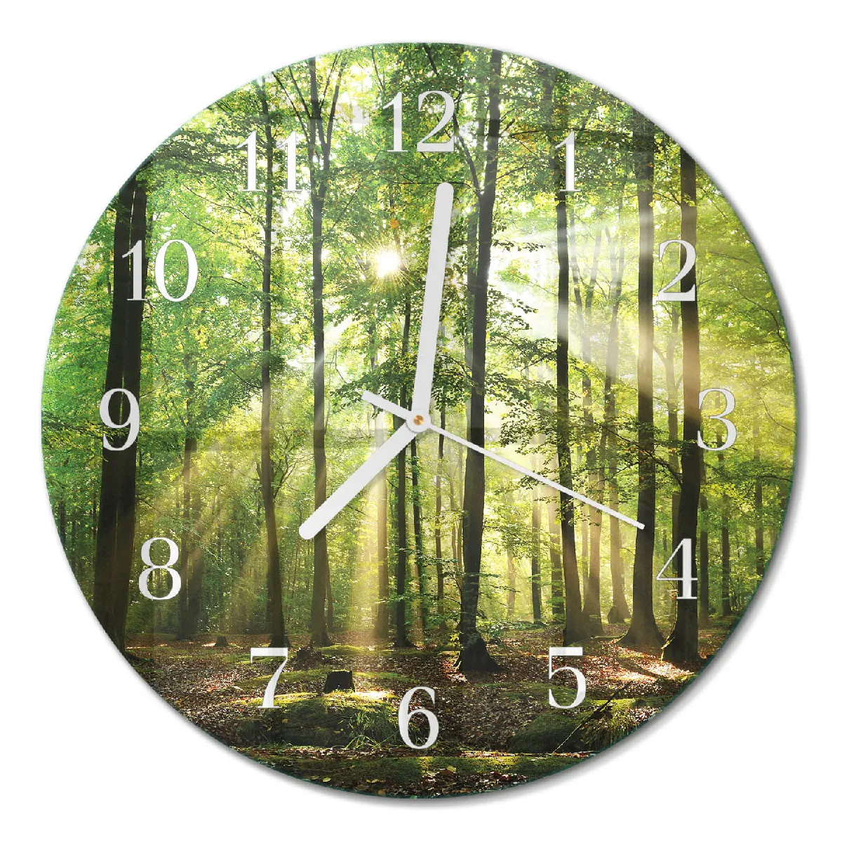 Horloge En Verre Ronde Tulup fi30 cm Nature de la forêt Aiguilles blanches