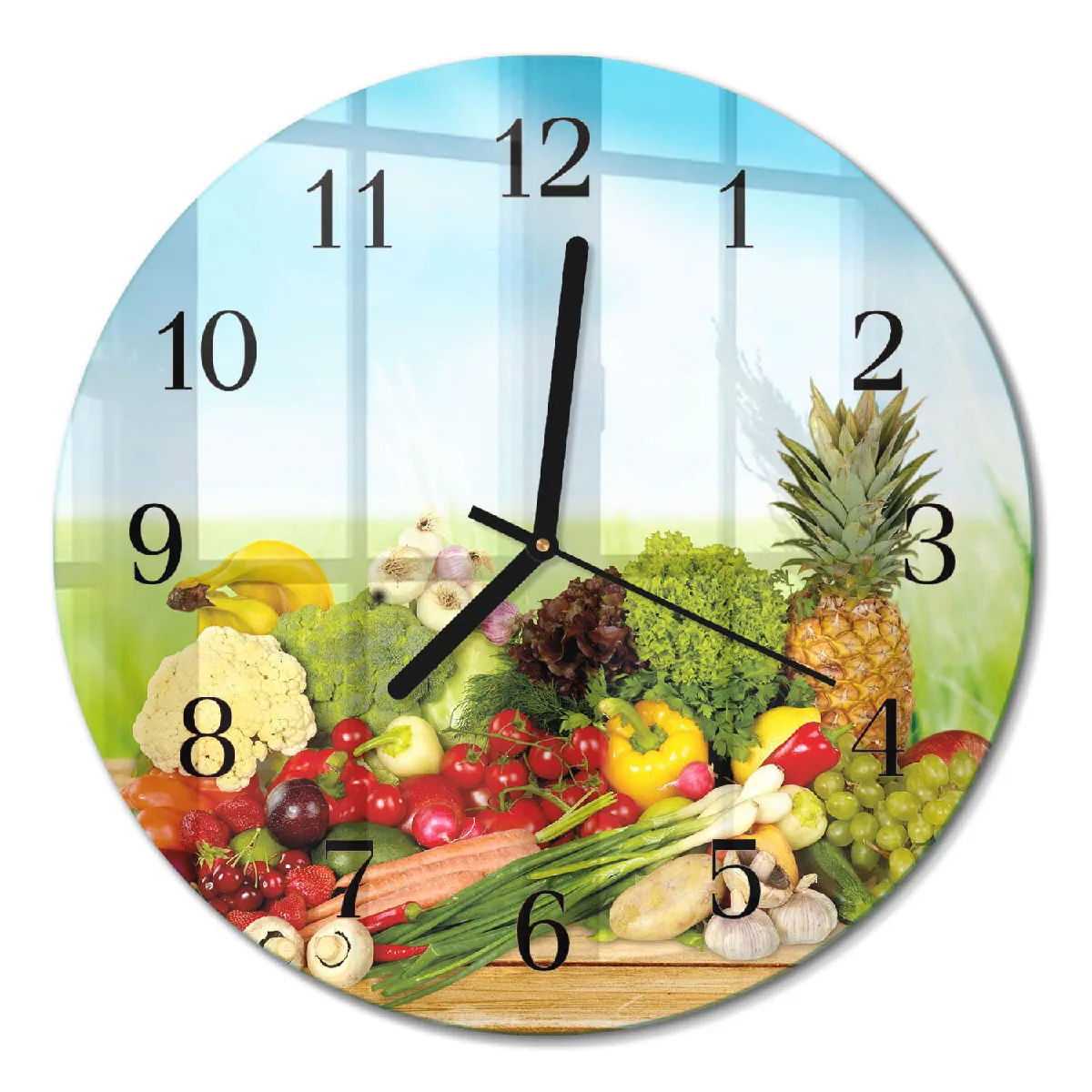 Horloge Ronde Murale Tulup fi30 cm Légumes Fruits Aiguilles noires