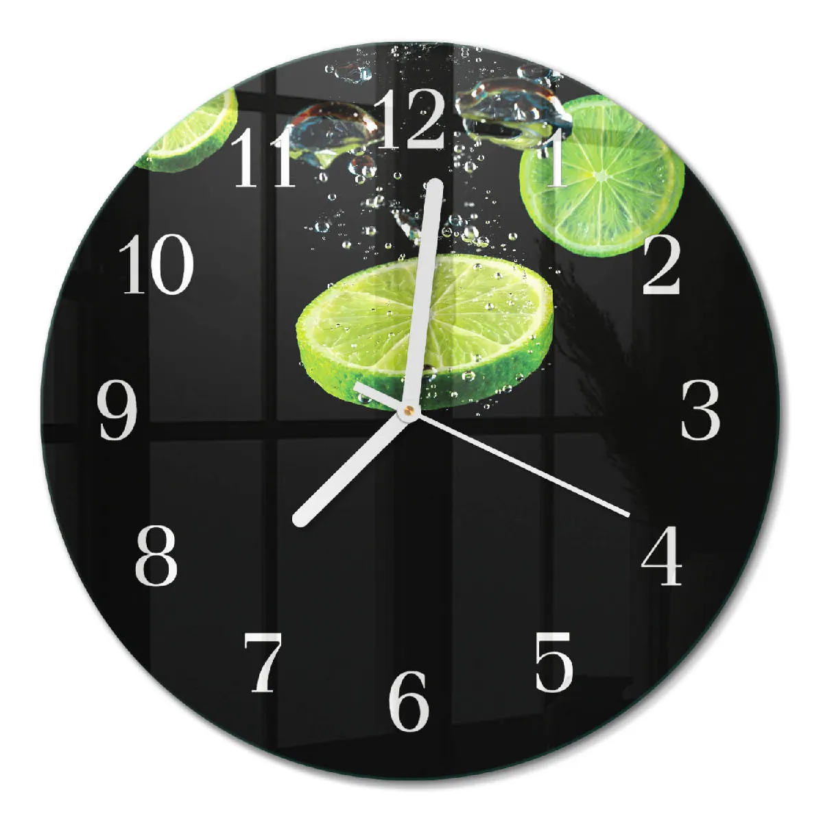 Horloge En Verre Tulup fi30 cm Citrons verts Aiguilles blanches