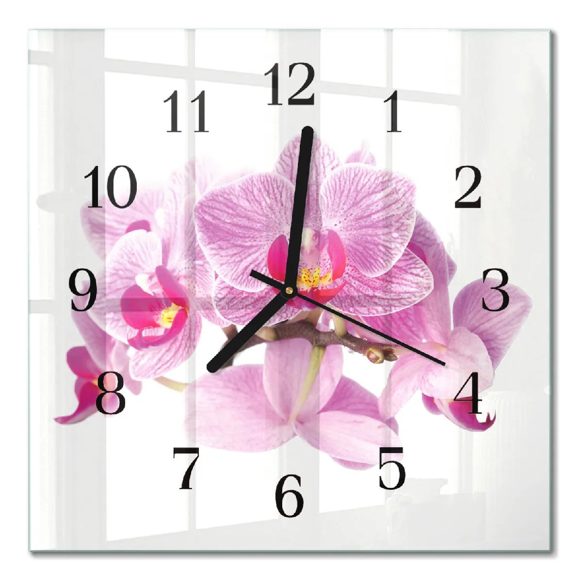 Horloge Murale Carrée Tulup 30x30 cm Orchidées Aiguilles noires
