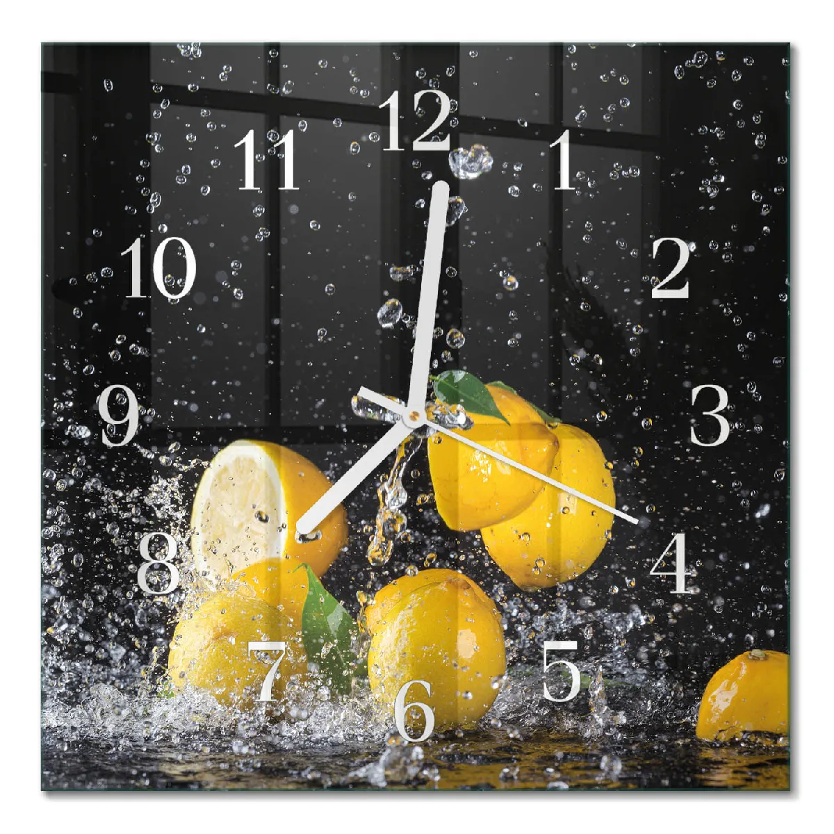 Horloge Carrée En Verre Tulup 30x30 cm Citrons Aiguilles blanches