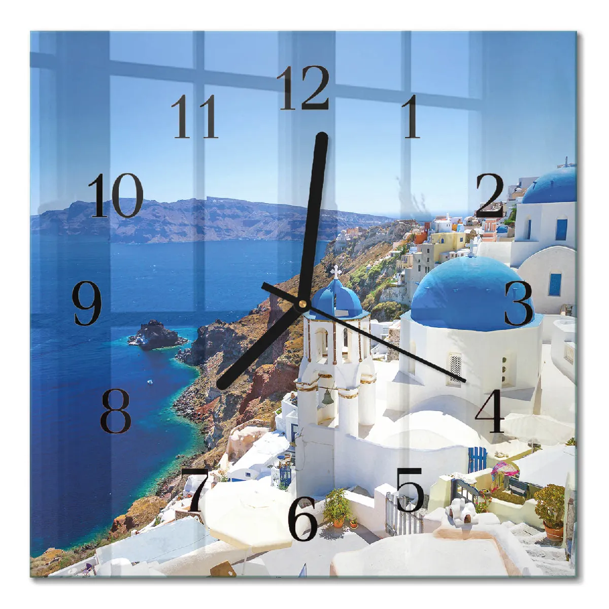 Pendule En Verre Tulup 30x30 cm Santorin Aiguilles noires
