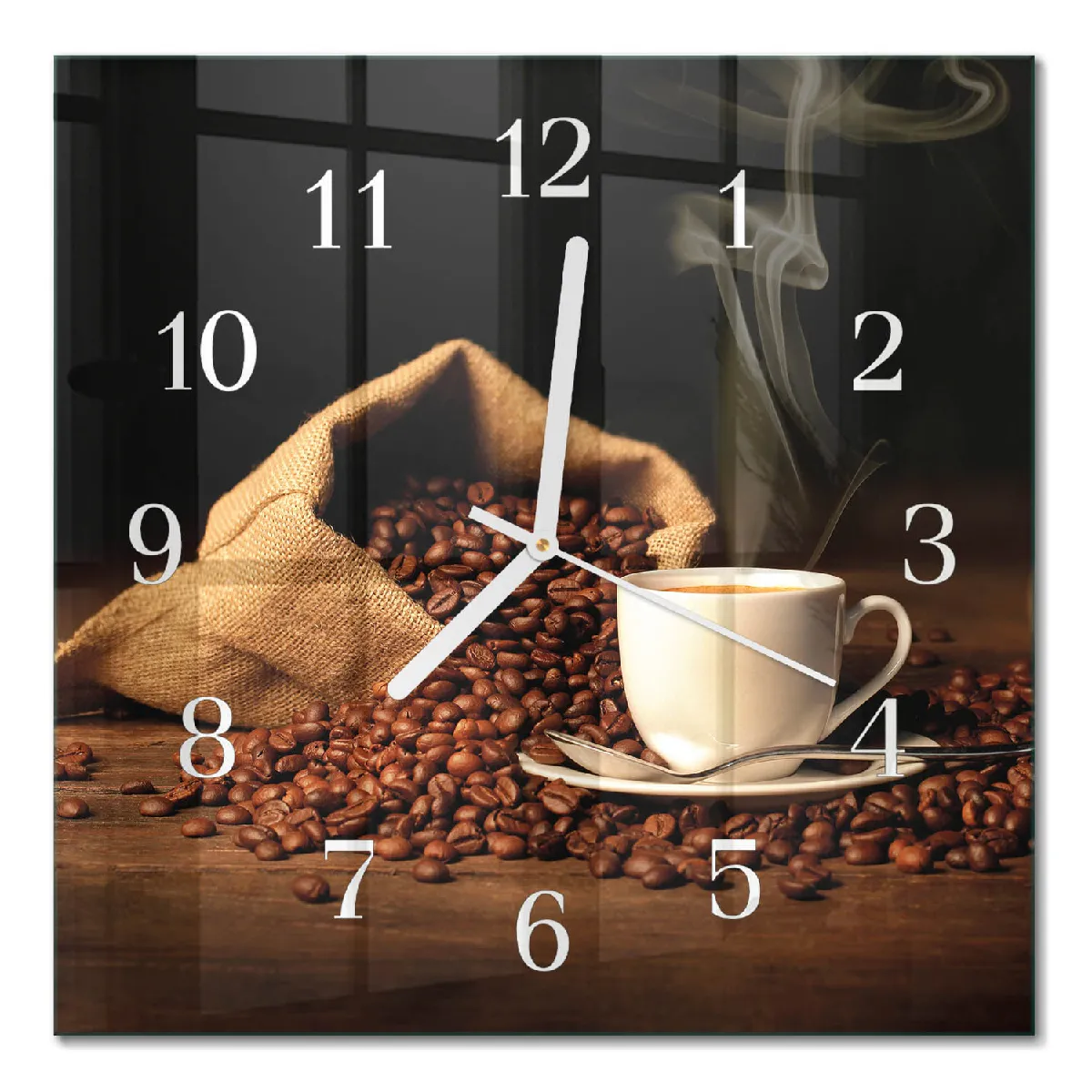 Pendule En Verre Tulup 30x30 cm Café en grains Aiguilles blanches