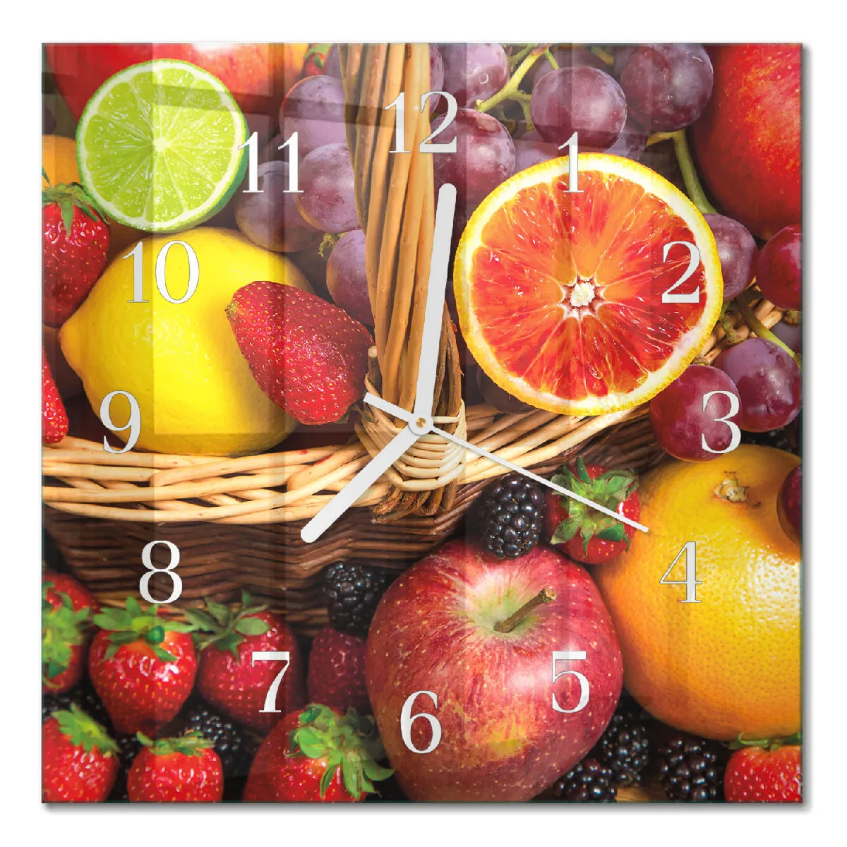 Horloge Murale Carrée Tulup 30x30 cm Fruit Aiguilles blanches