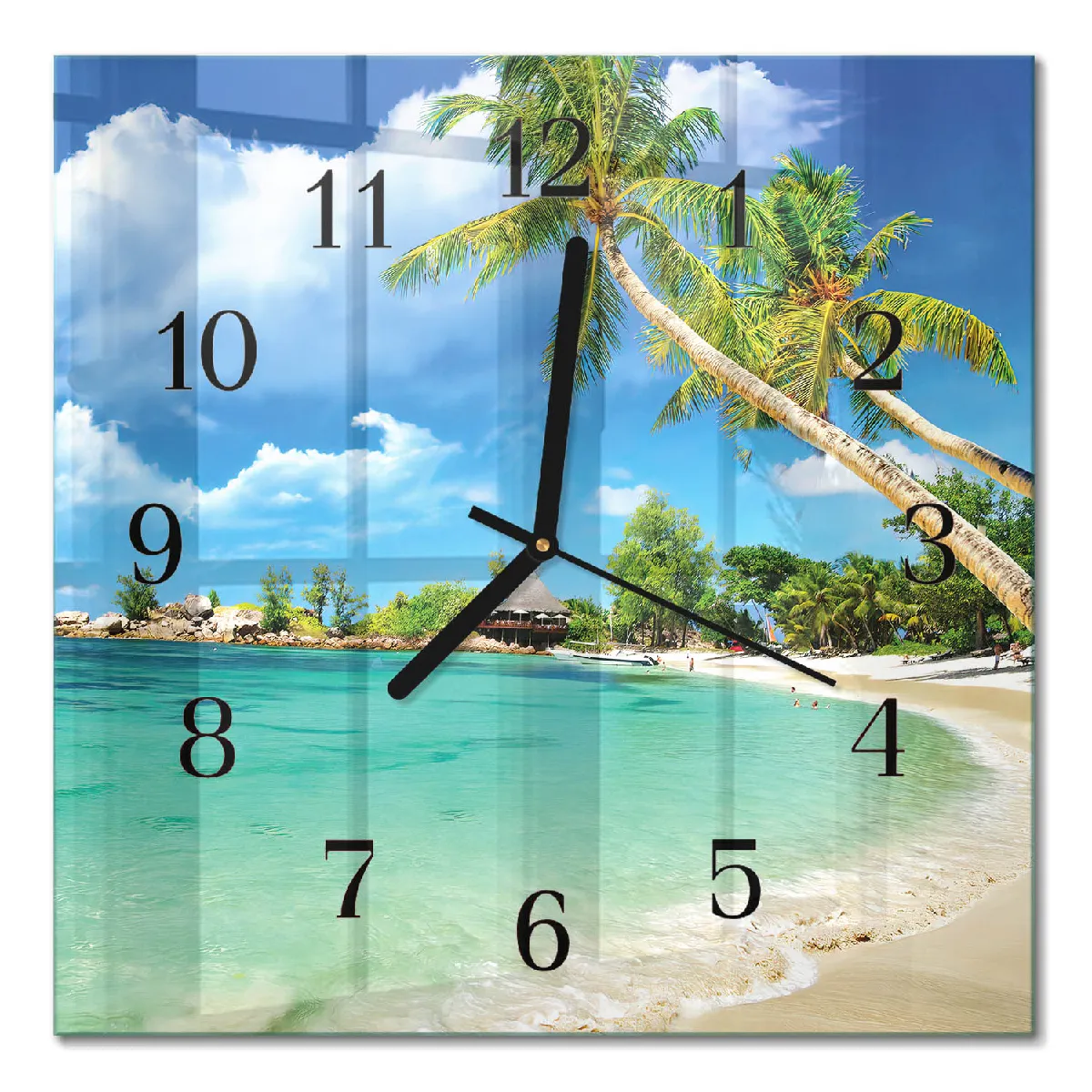 Horloge Murale Tulup 30x30 cm Palmiers de plage Aiguilles noires