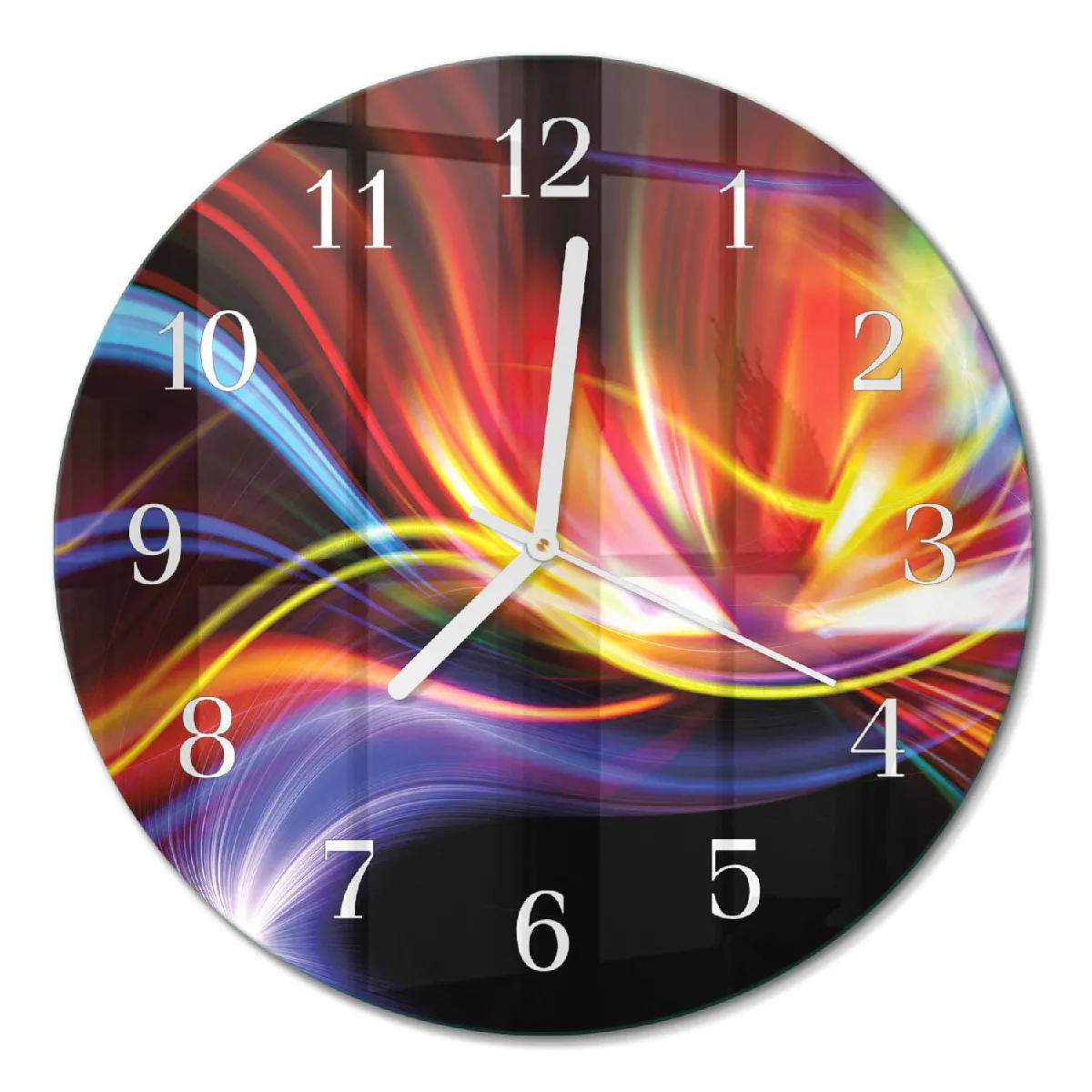 Horloge Ronde En Verre Tulup fi30 cm Art abstrait Aiguilles blanches