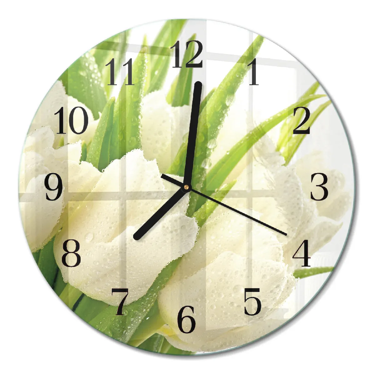 Horloge Ronde Tulup fi30 cm Tulipes Aiguilles noires