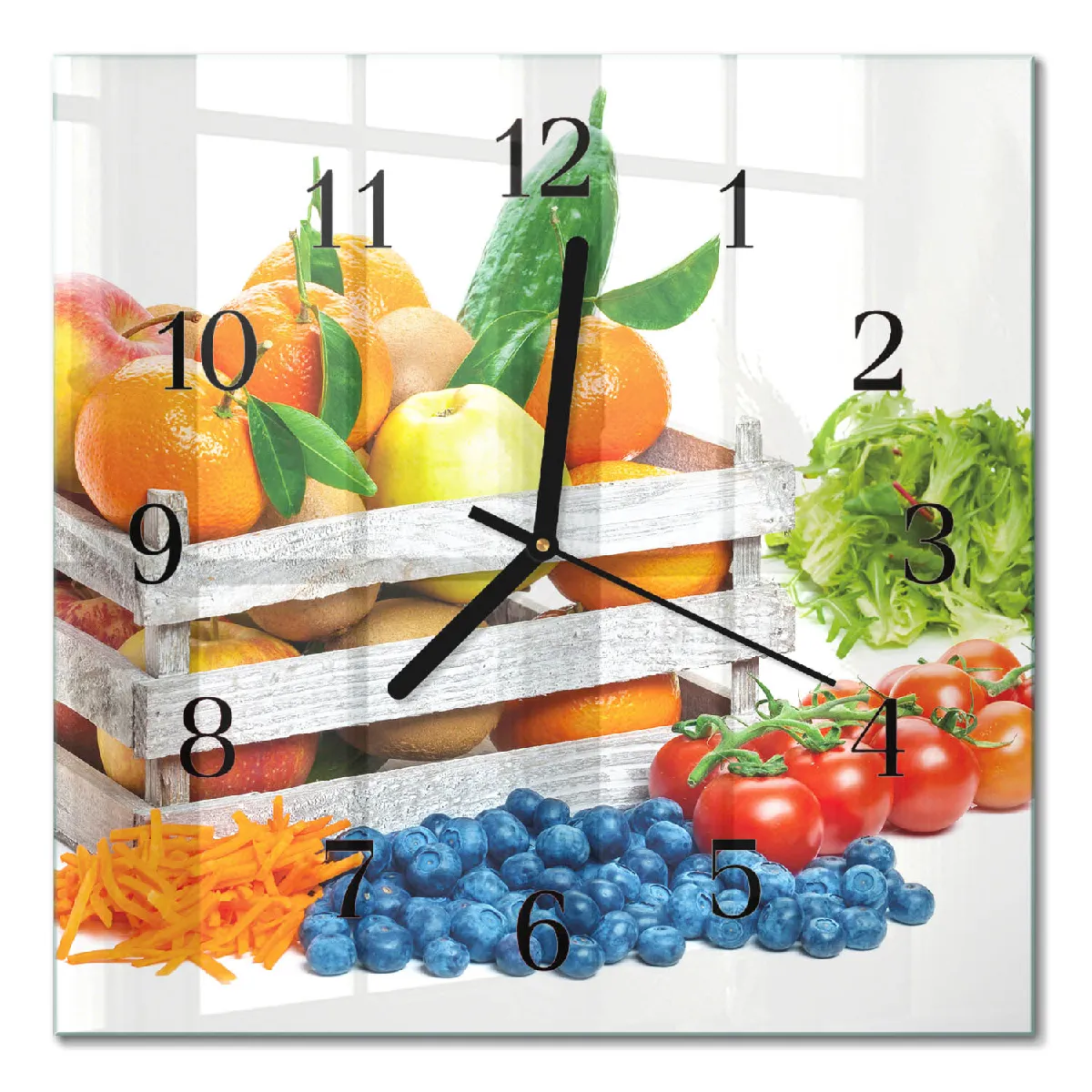 Horloge Carrée En Verre Tulup 30x30 cm Légumes Aiguilles noires