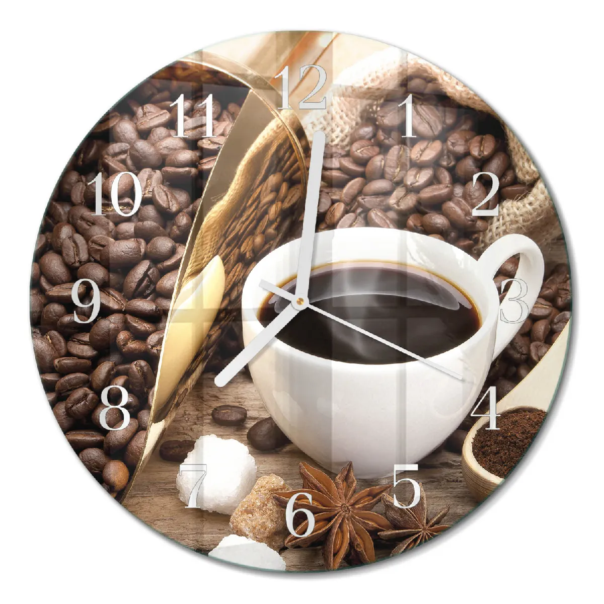 Horloge Ronde En Verre Tulup fi30 cm Café Aiguilles blanches