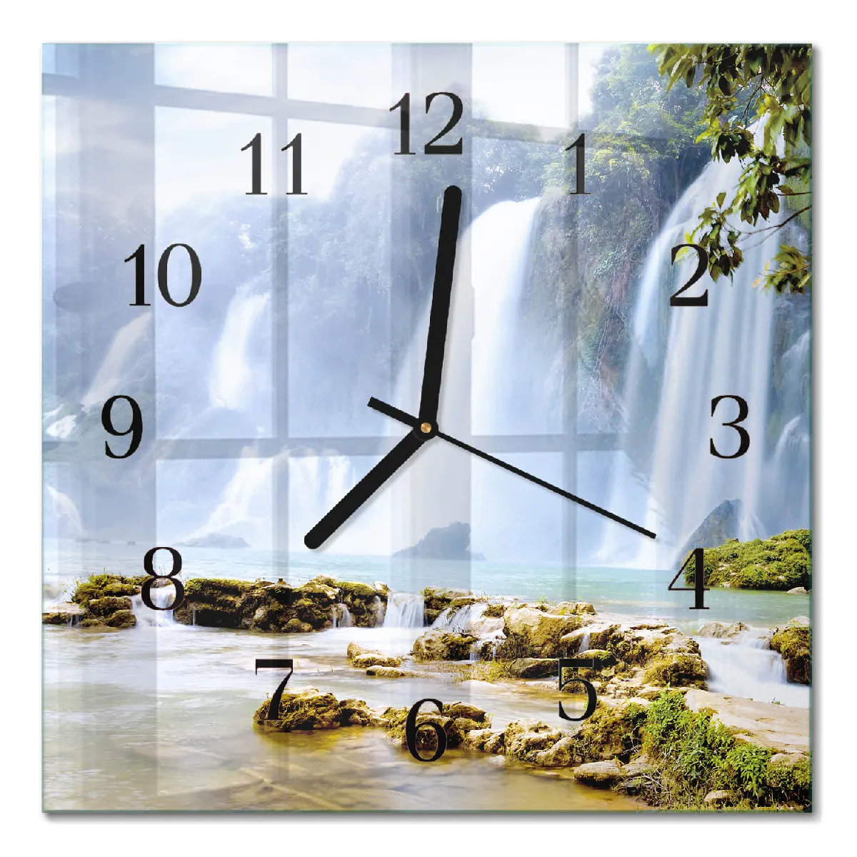 Horloge Carrée En Verre Tulup 30x30 cm Cascade Aiguilles noires
