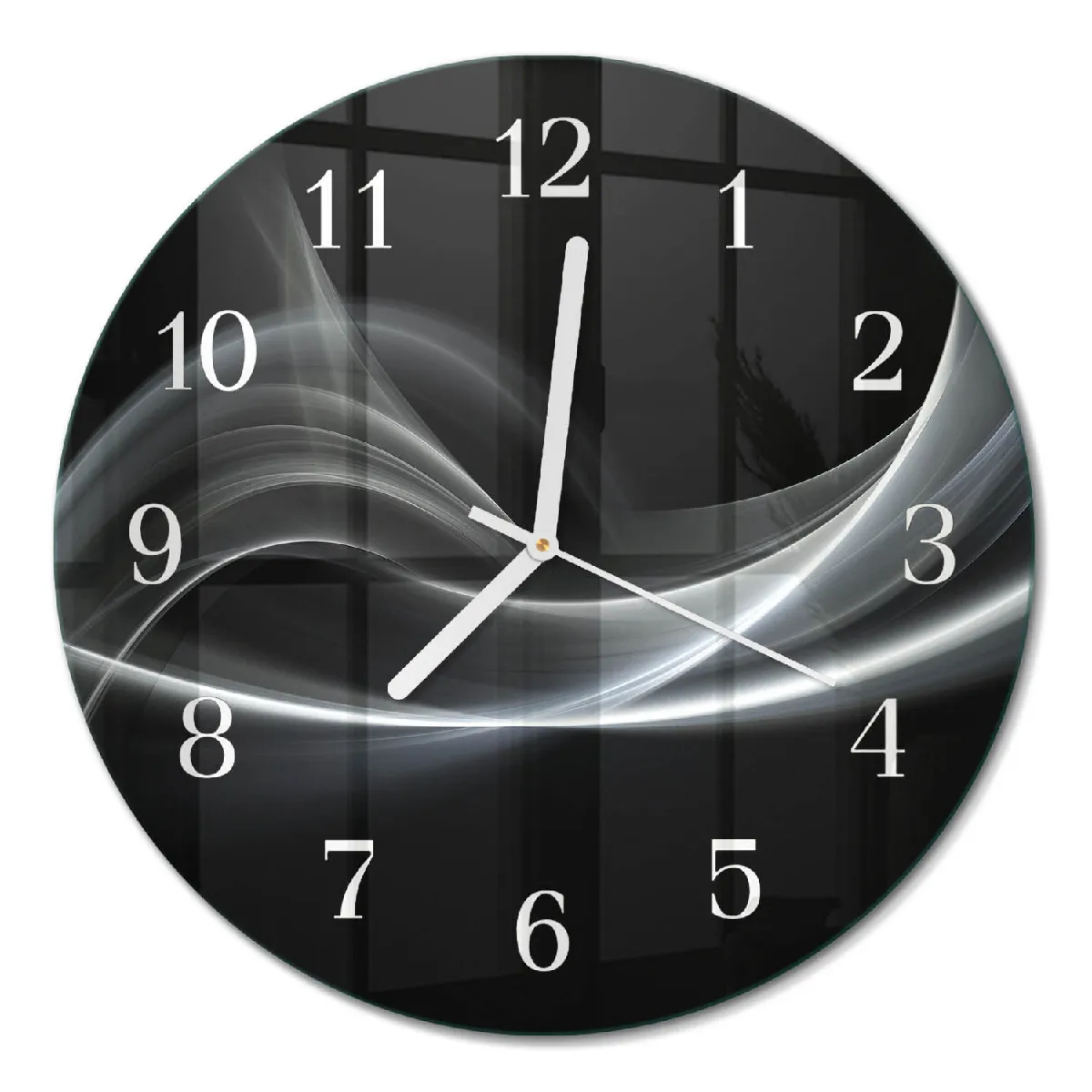 Horloge En Verre Ronde Tulup fi30 cm Lignes abstraites Aiguilles blanches