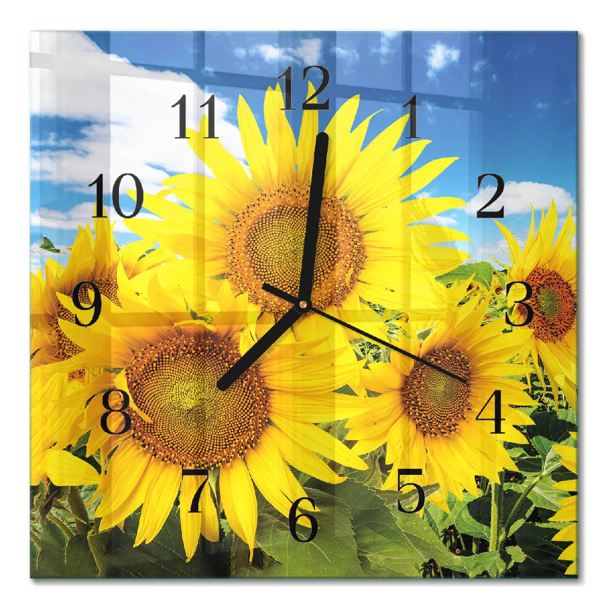 Horloge Murale Tulup 30x30 cm Tournesols Aiguilles noires