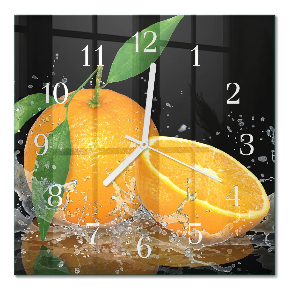 Horloge Carrée En Verre Tulup 30x30 cm Oranges Aiguilles blanches
