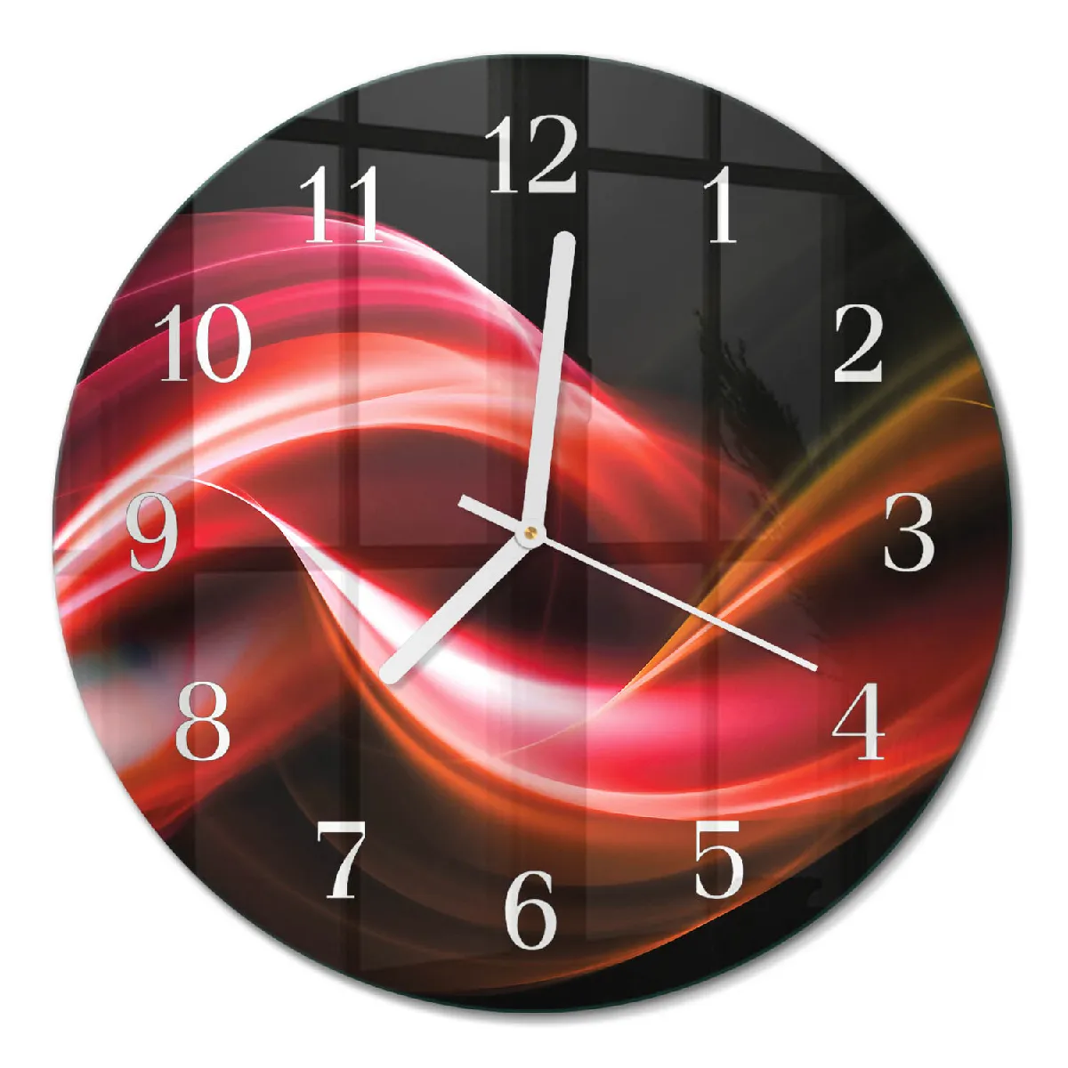 Horloge Ronde En Verre Tulup fi30 cm Lignes abstraites Aiguilles blanches