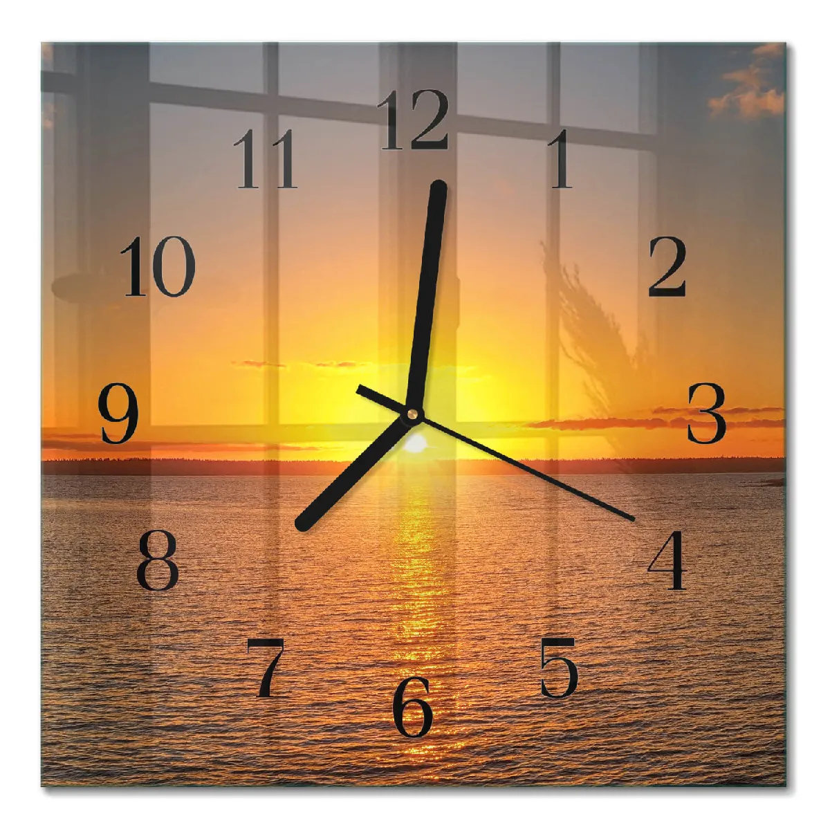 Horloge Murale Carrée Tulup 30x30 cm Coucher de soleil Aiguilles noires