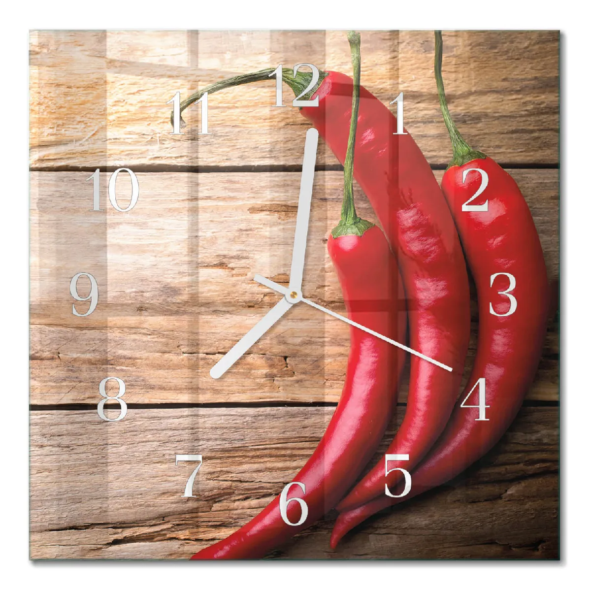 Horloge Carrée En Verre Tulup 30x30 cm Piments Aiguilles blanches