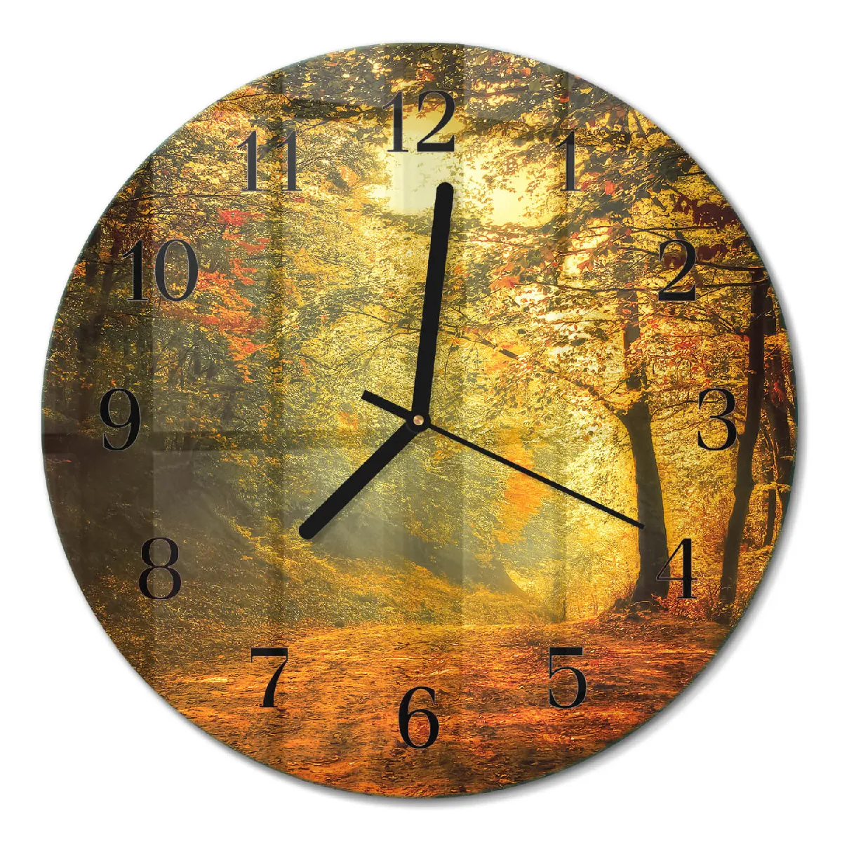 Horloge En Verre Ronde Tulup fi30 cm L'automne en forêt Aiguilles noires