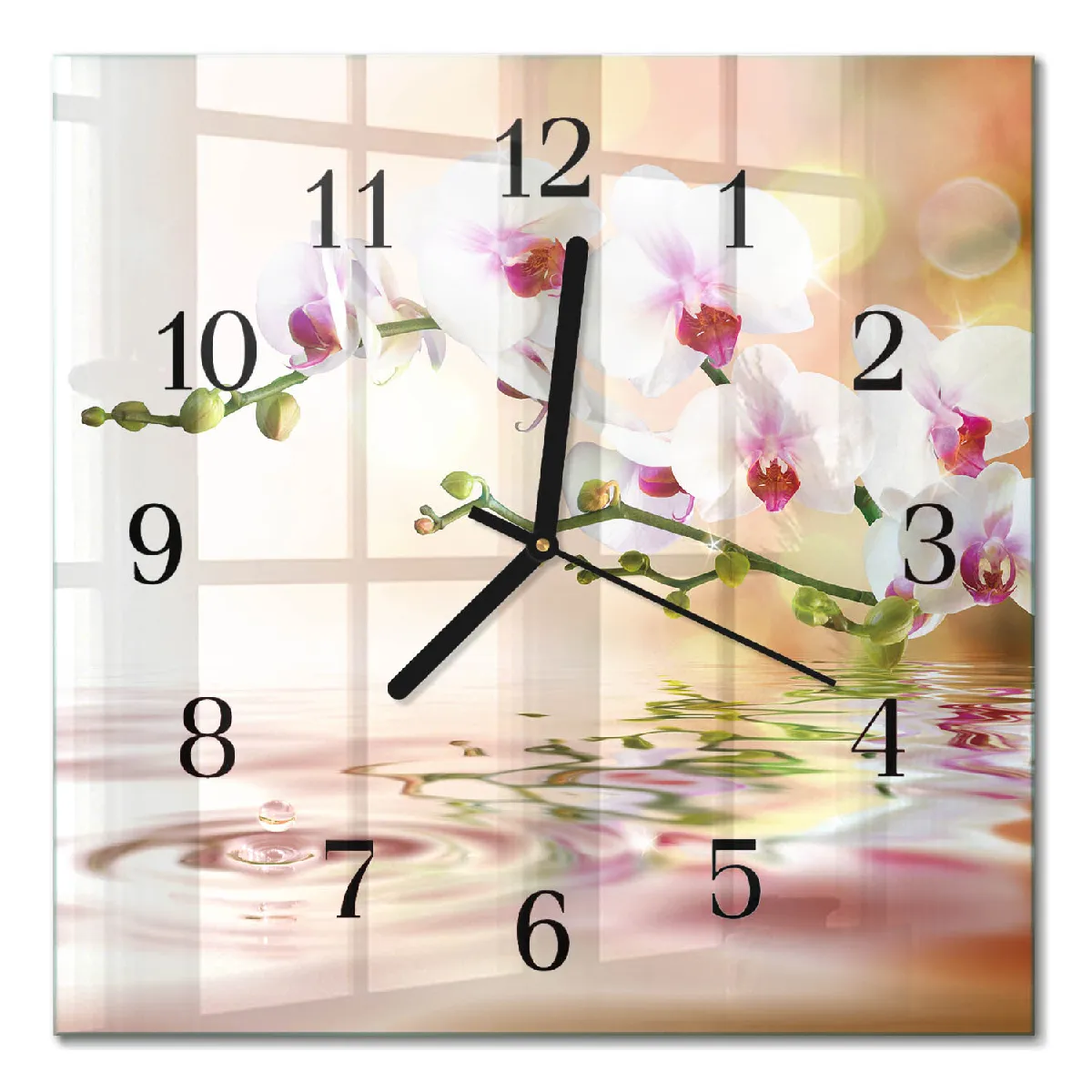 Horloge Murale Tulup 30x30 cm Orchidée Aiguilles noires
