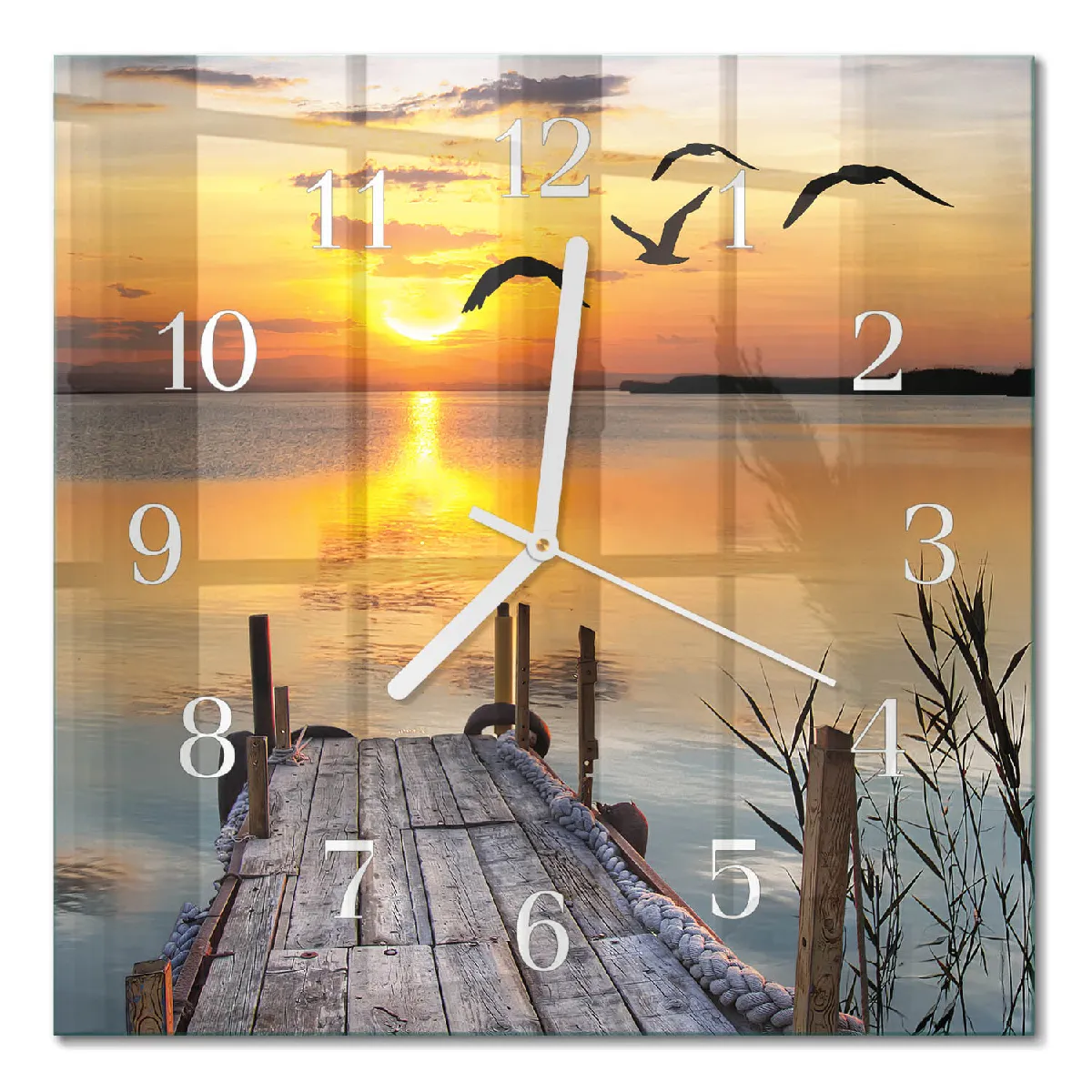 Pendule En Verre Tulup 30x30 cm Lac bridge Aiguilles blanches