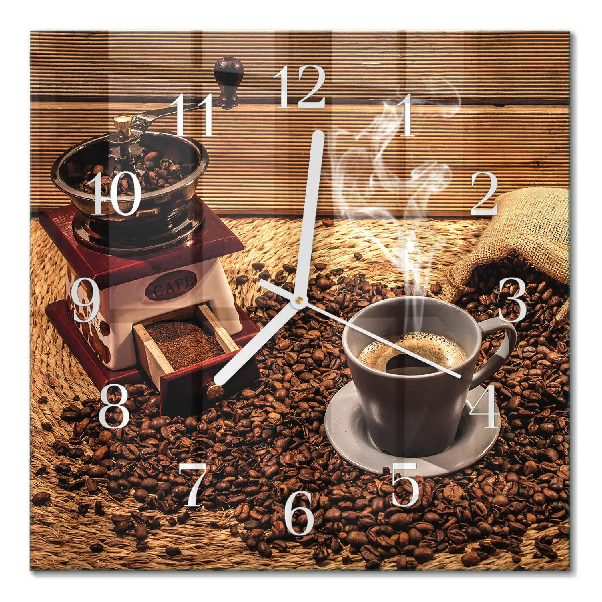 Horloge Murale Carrée Tulup 30x30 cm Café en grains Aiguilles blanches