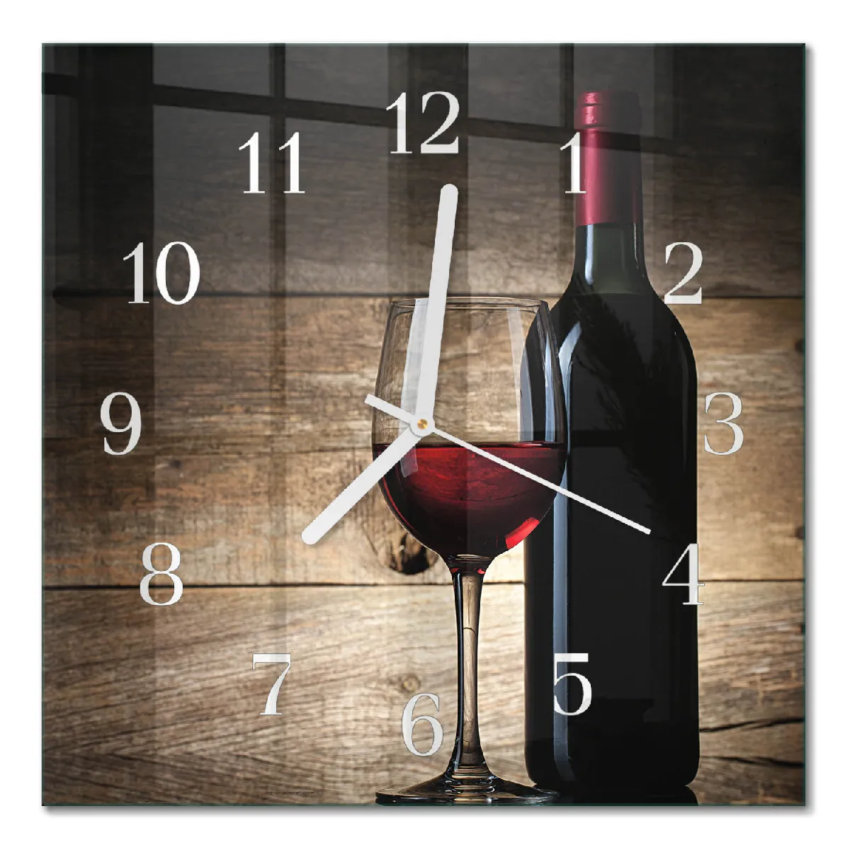 Pendule En Verre Tulup 30x30 cm Vin Aiguilles blanches
