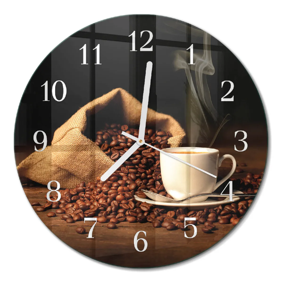 Horloge Murale Tulup fi30 cm Café en grains Aiguilles blanches