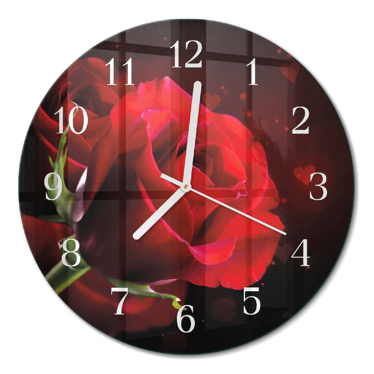 Horloge En Verre Ronde Tulup fi30 cm Roses Aiguilles blanches