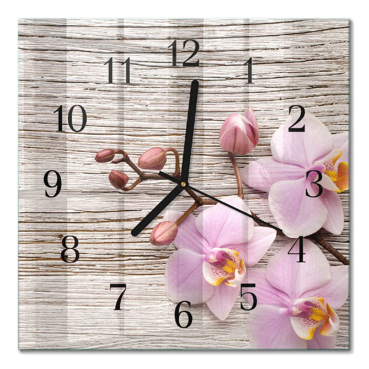 Horloge En Verre Tulup 30x30 cm Orchidée Aiguilles noires