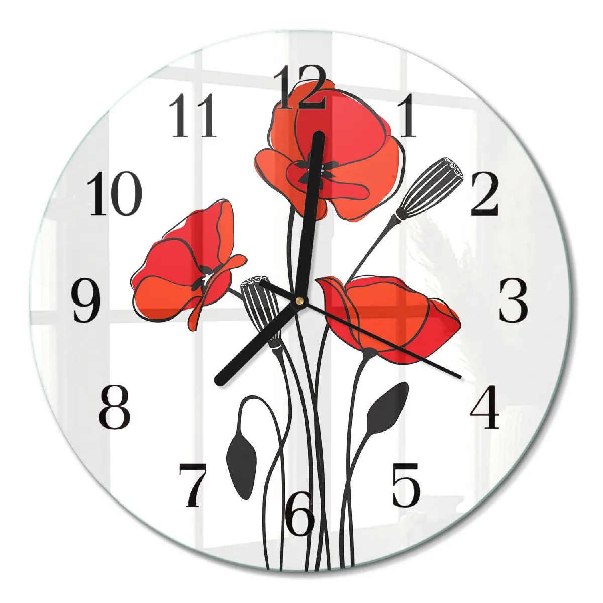 Horloge Ronde Murale Tulup fi30 cm Pavot Aiguilles noires
