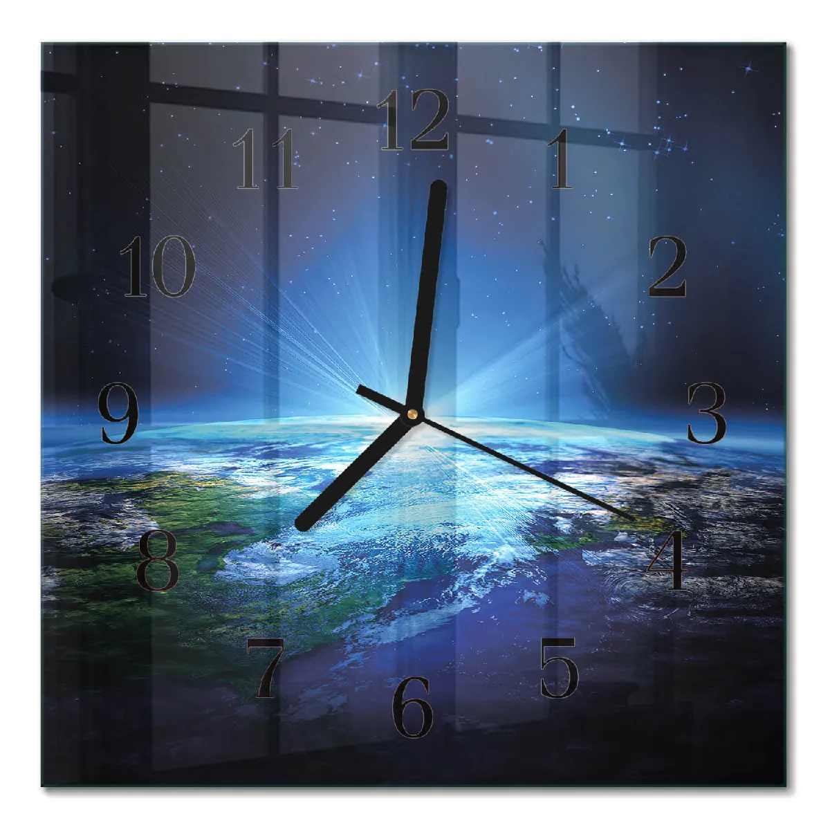 Horloge En Verre Tulup 30x30 cm L'univers de la Terre Aiguilles noires
