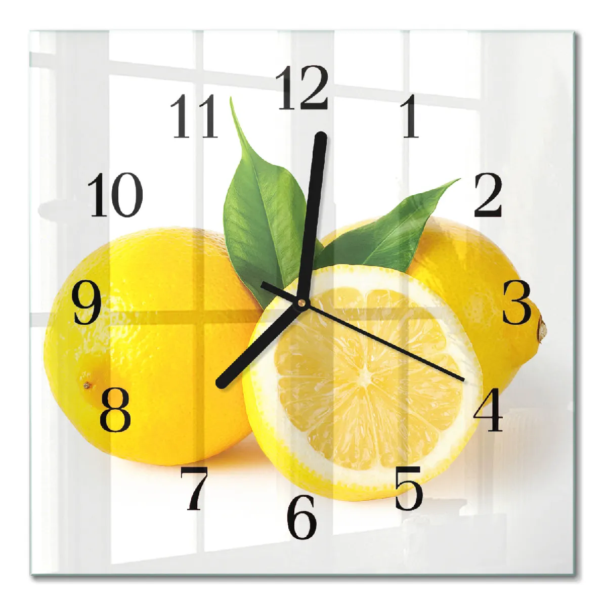 Horloge Carrée En Verre Tulup 30x30 cm Citrons Aiguilles noires