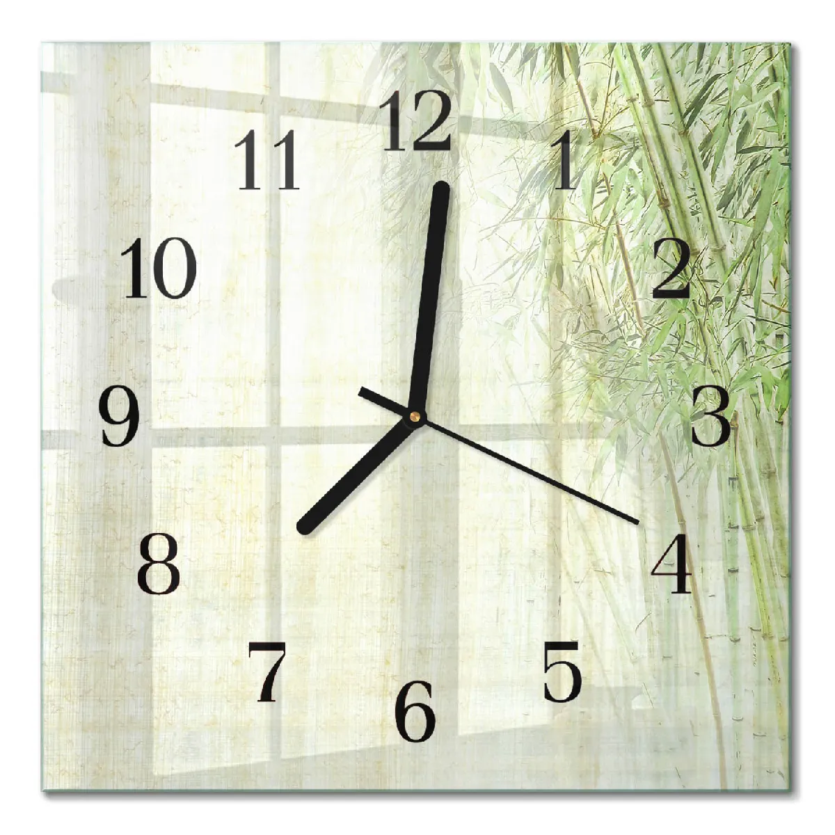 Pendule Carrée En Verre Tulup 30x30 cm Plante de bambou Aiguilles noires