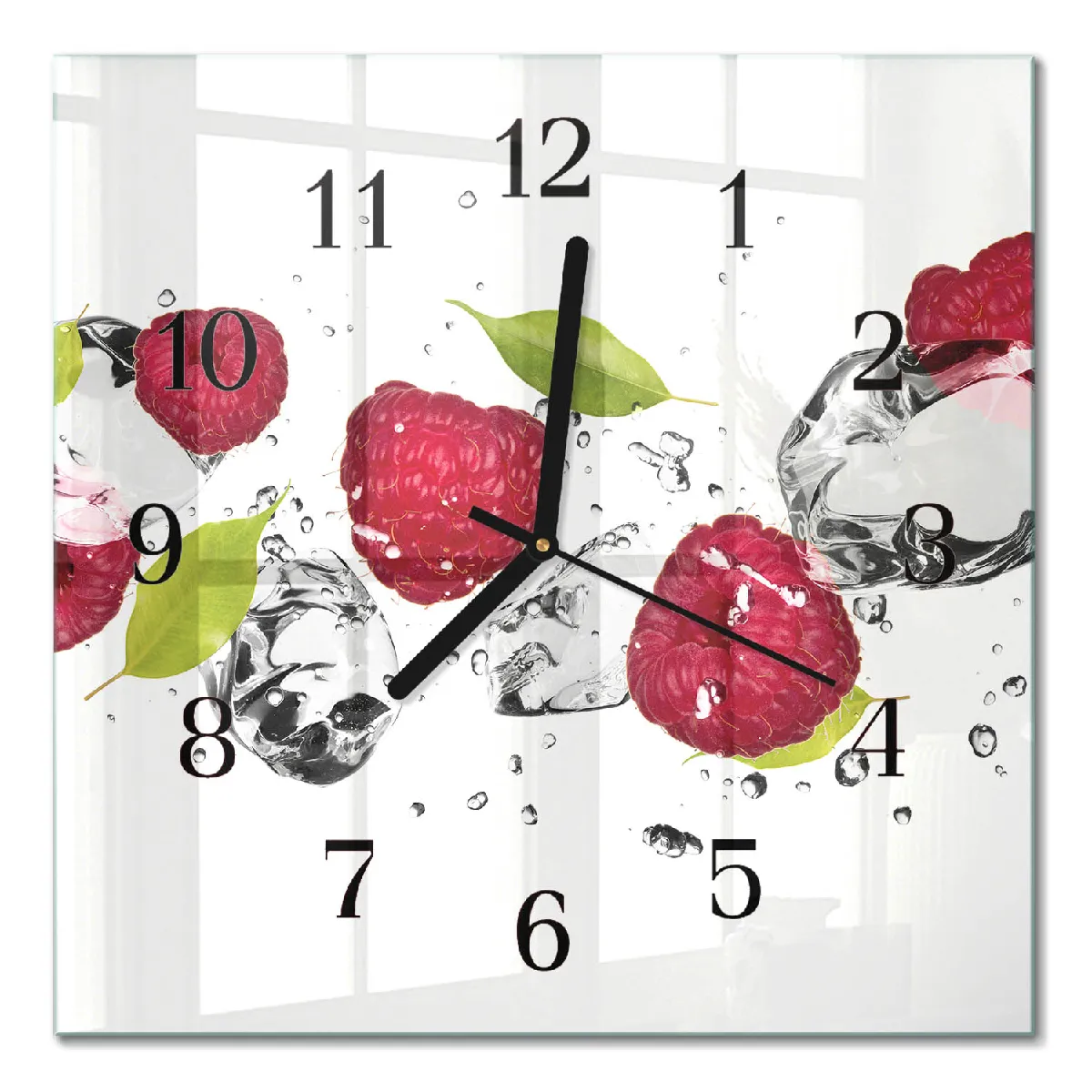 Pendule En Verre Tulup 30x30 cm Framboises Aiguilles noires