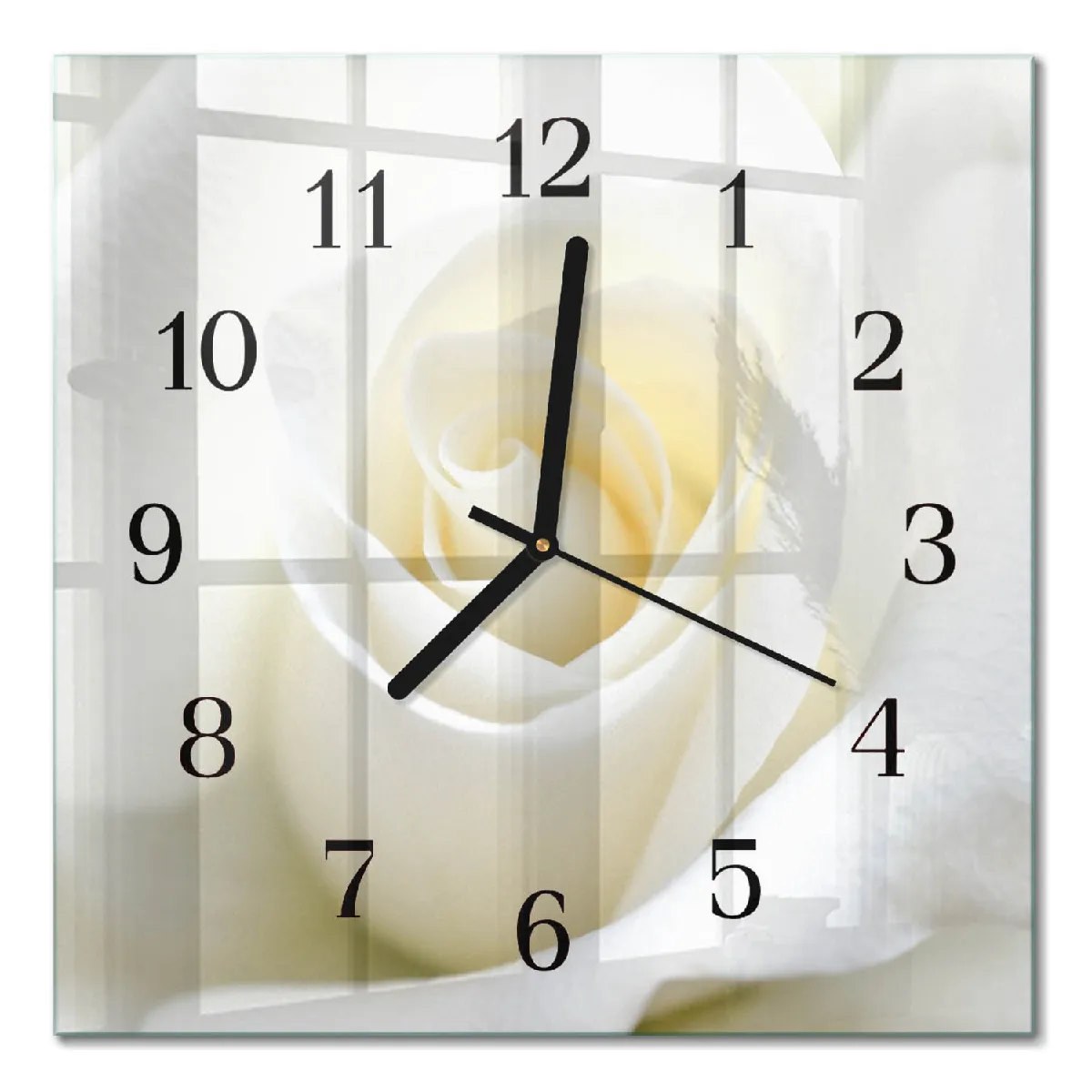 Pendule En Verre Tulup 30x30 cm Rose blanche Aiguilles noires
