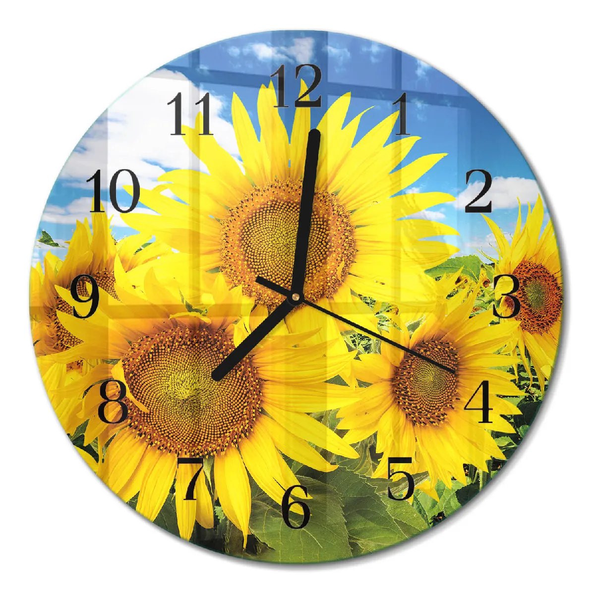 Horloge Ronde Tulup fi30 cm Tournesols Aiguilles noires