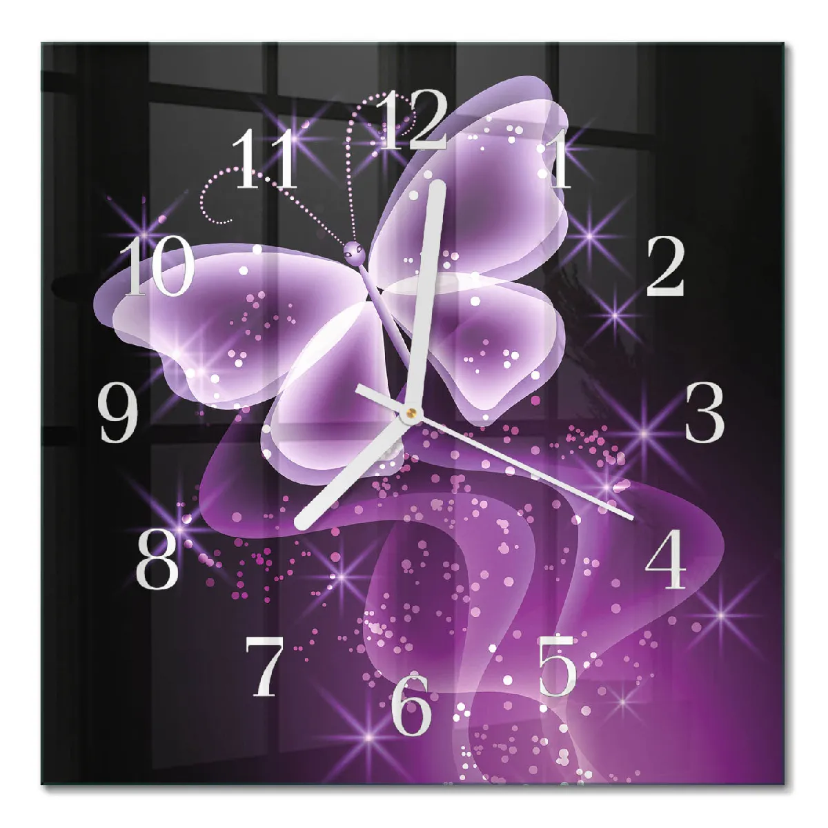 Pendule En Verre Tulup 30x30 cm Papillon Aiguilles blanches