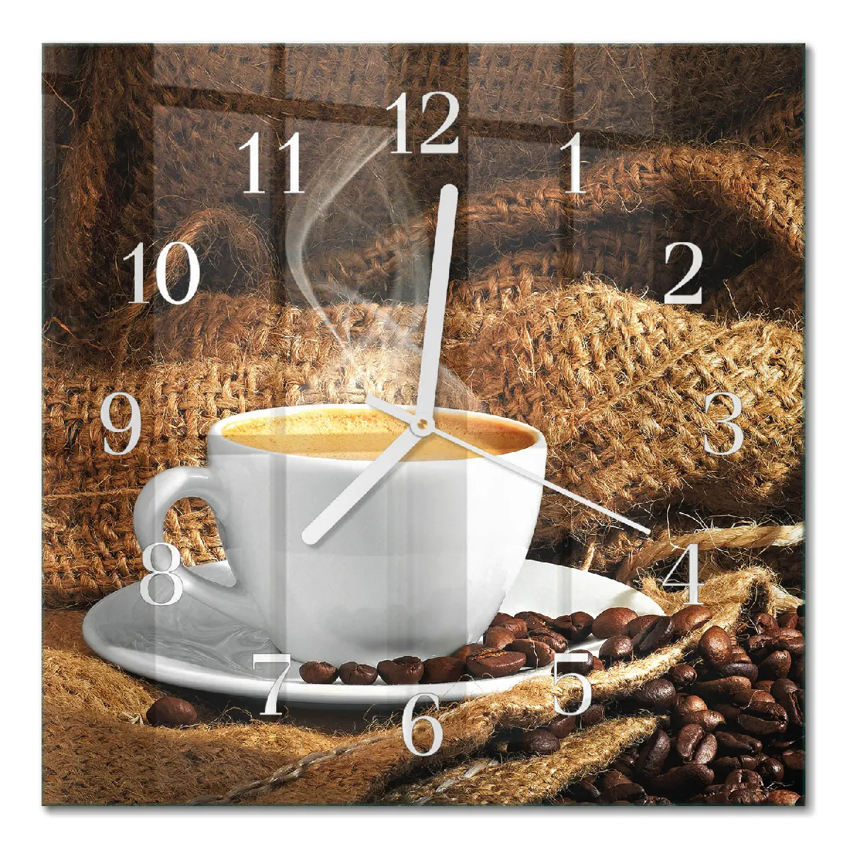Horloge En Verre Tulup 30x30 cm Café en grains Aiguilles blanches