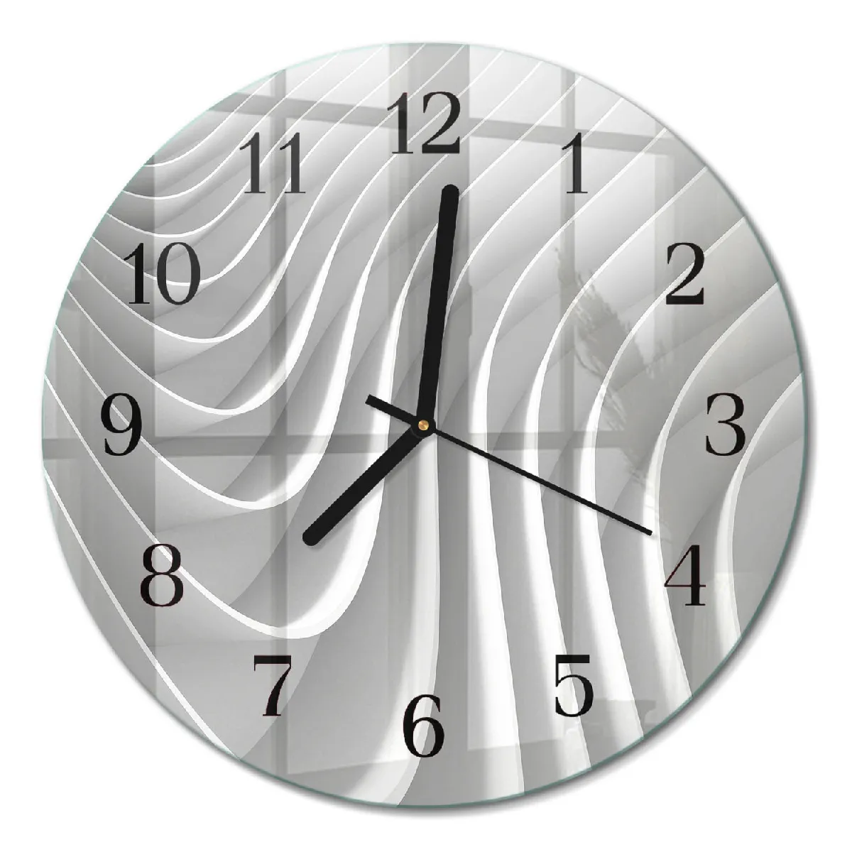 Horloge En Verre Ronde Tulup fi30 cm Abstraction Aiguilles noires