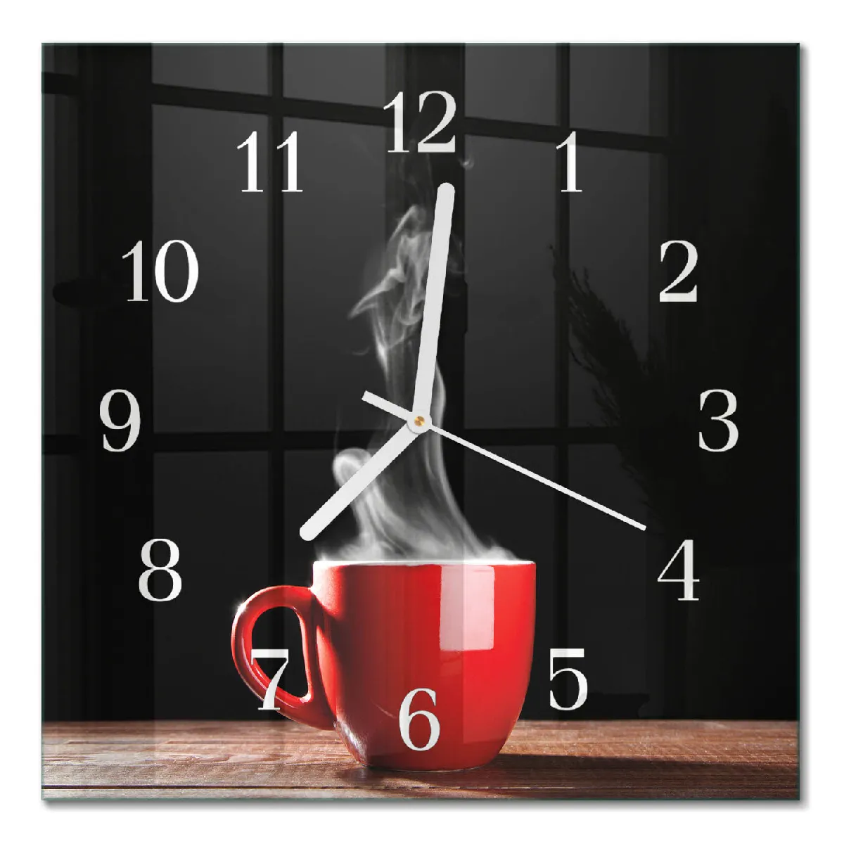 Horloge Carrée En Verre Tulup 30x30 cm Une tasse de café Aiguilles blanches