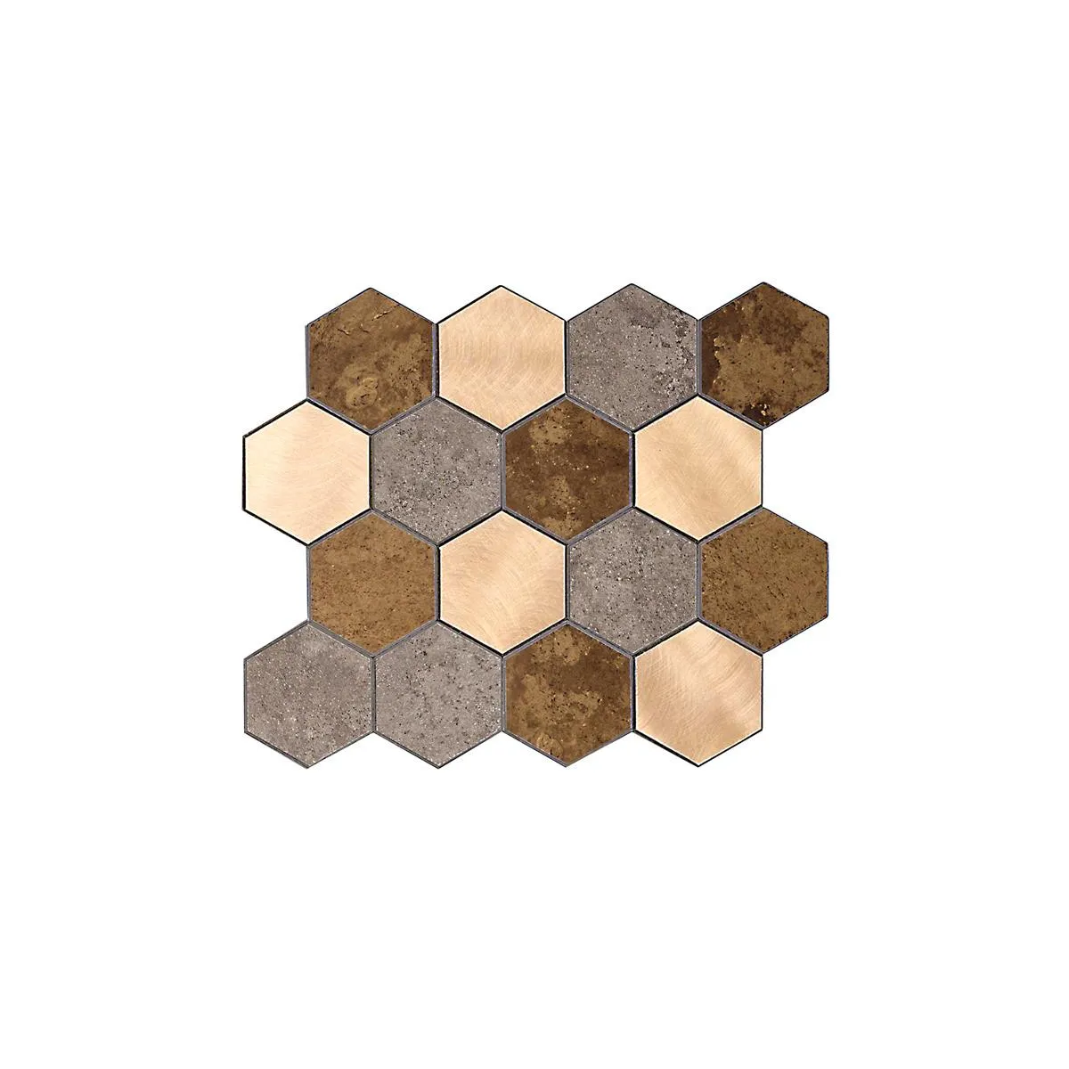 Crédence Adhésive Rigide - Je Cherche Une Idee - Hexagone Bronze - Marron Et Or
