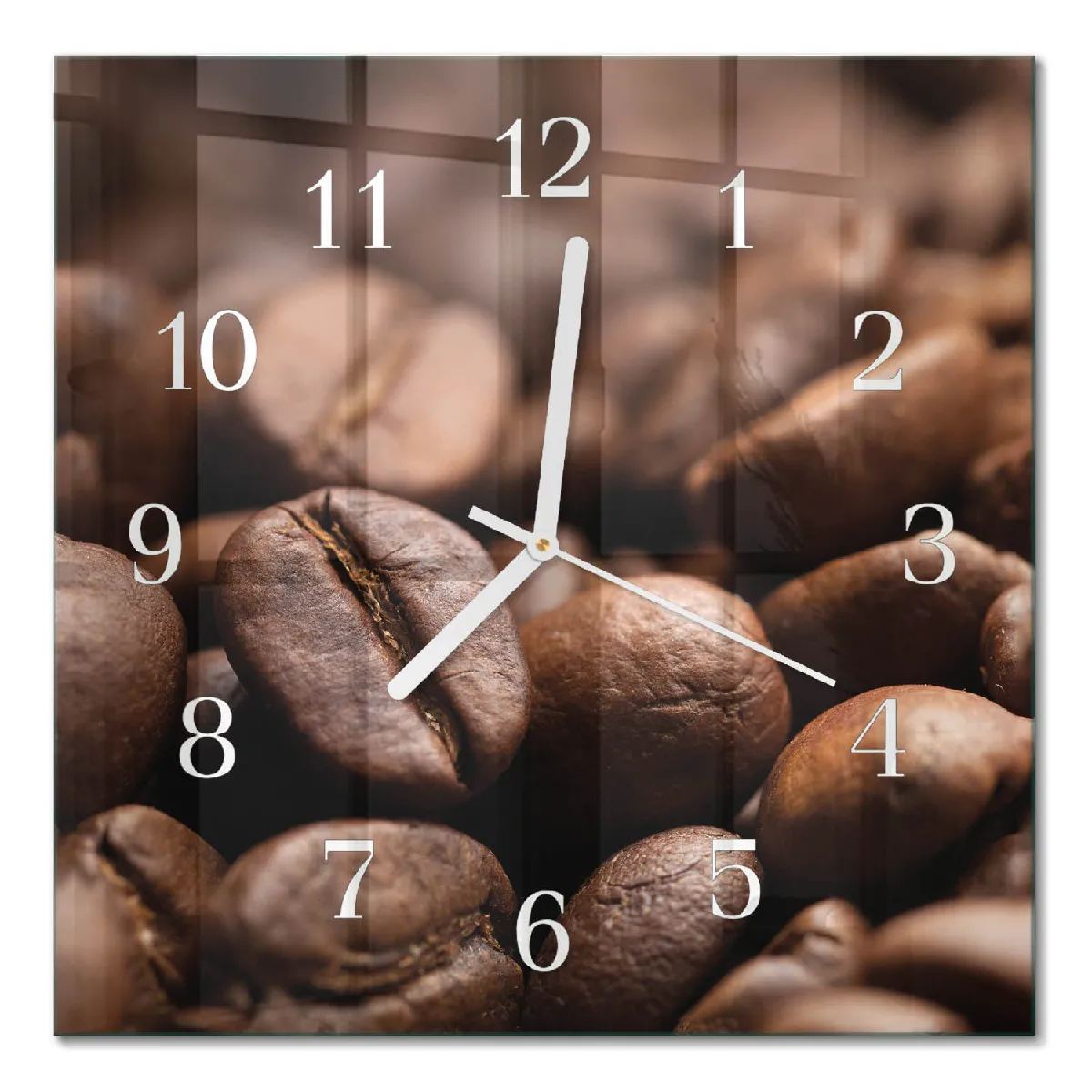 Horloge Murale Carrée Tulup 30x30 cm Café en grains Aiguilles blanches