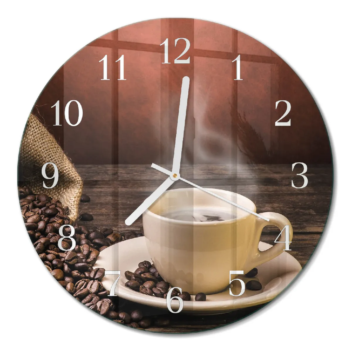Horloge En Verre Tulup fi30 cm Café Aiguilles blanches