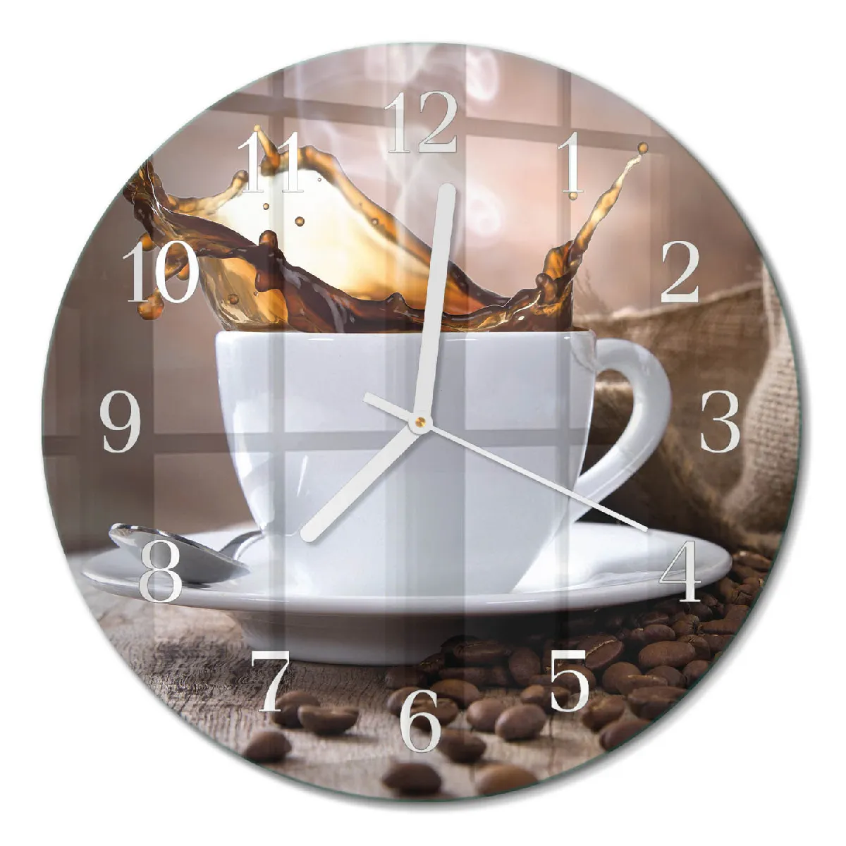 Horloge En Verre Tulup fi30 cm Café Aiguilles blanches