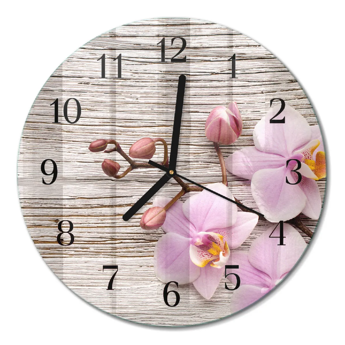 Pendule Murale Ronde Tulup fi30 cm Orchidée Aiguilles noires