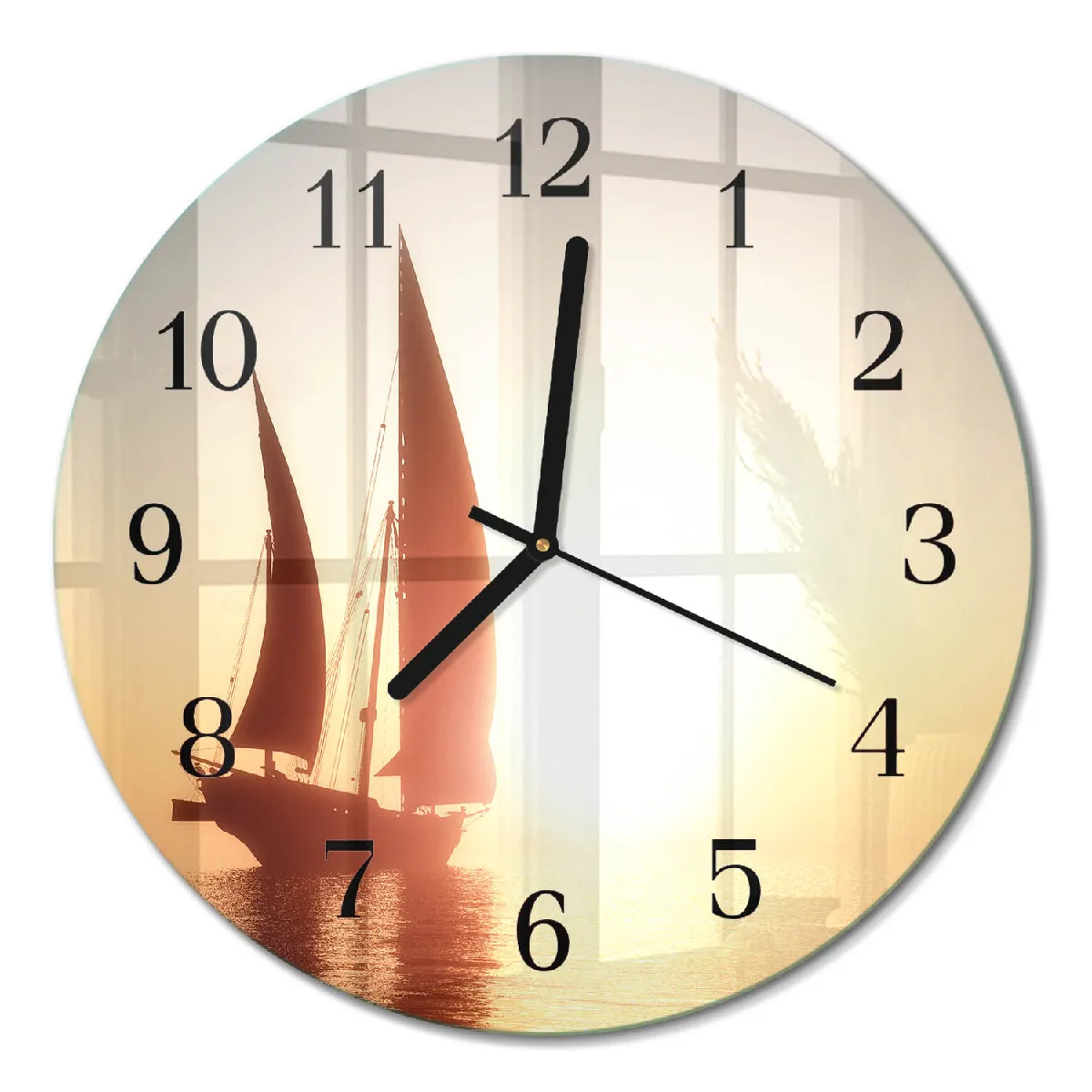 Horloge Ronde En Verre Tulup fi30 cm Voilier Aiguilles noires