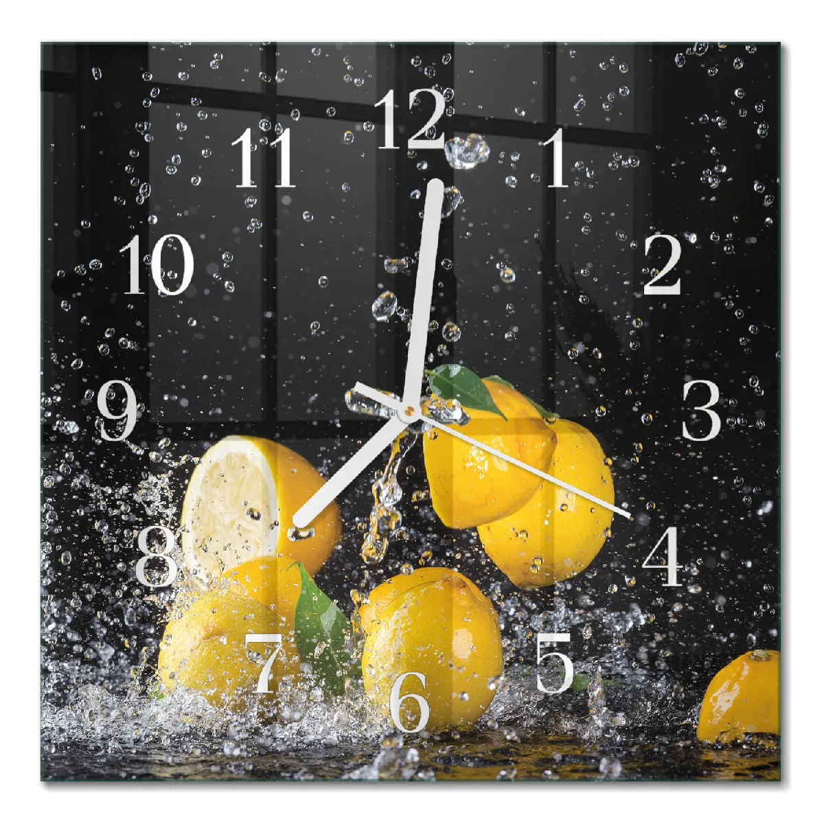 Pendule Carrée En Verre Tulup 30x30 cm Citrons Aiguilles blanches