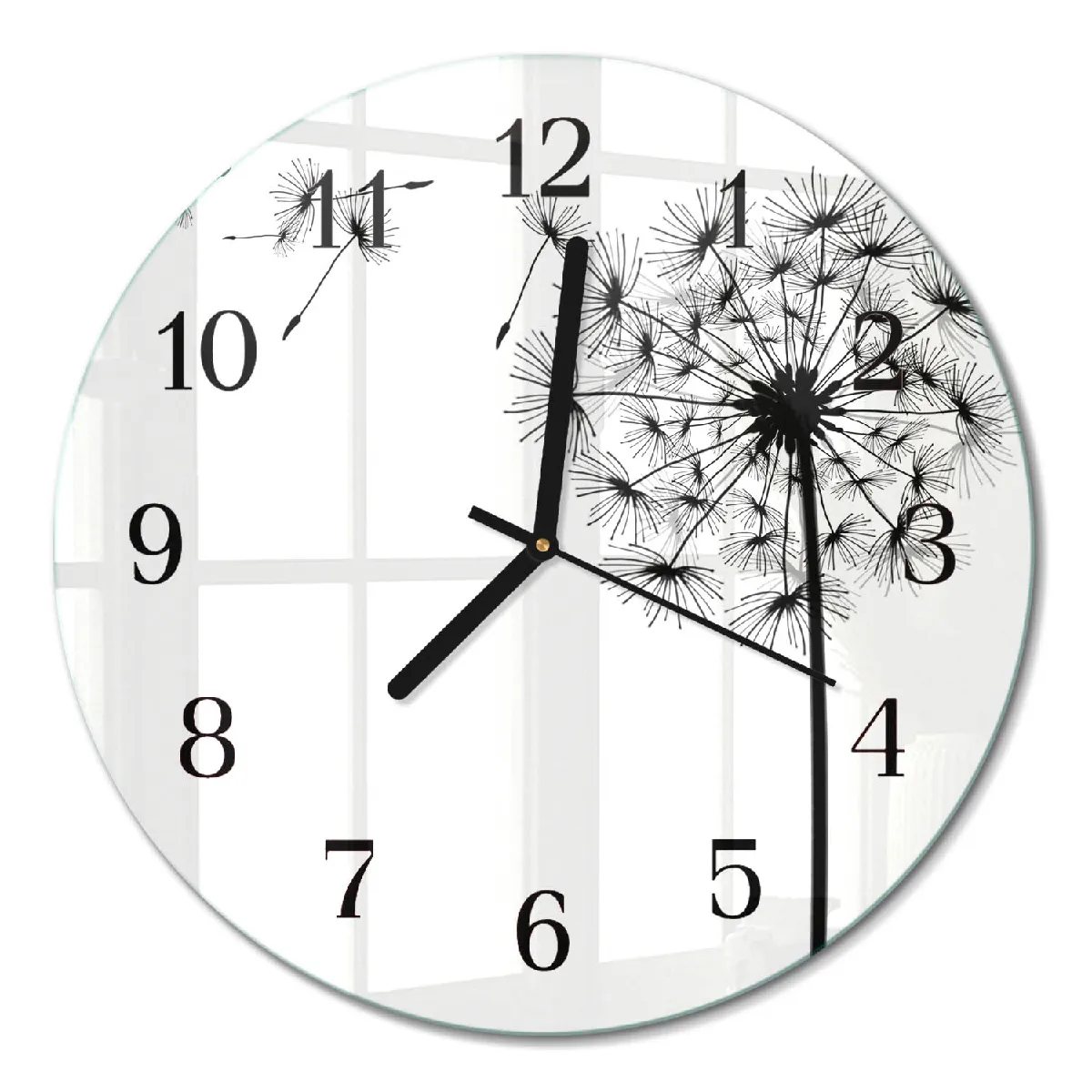Horloge En Verre Tulup fi30 cm Pissenlit Aiguilles noires
