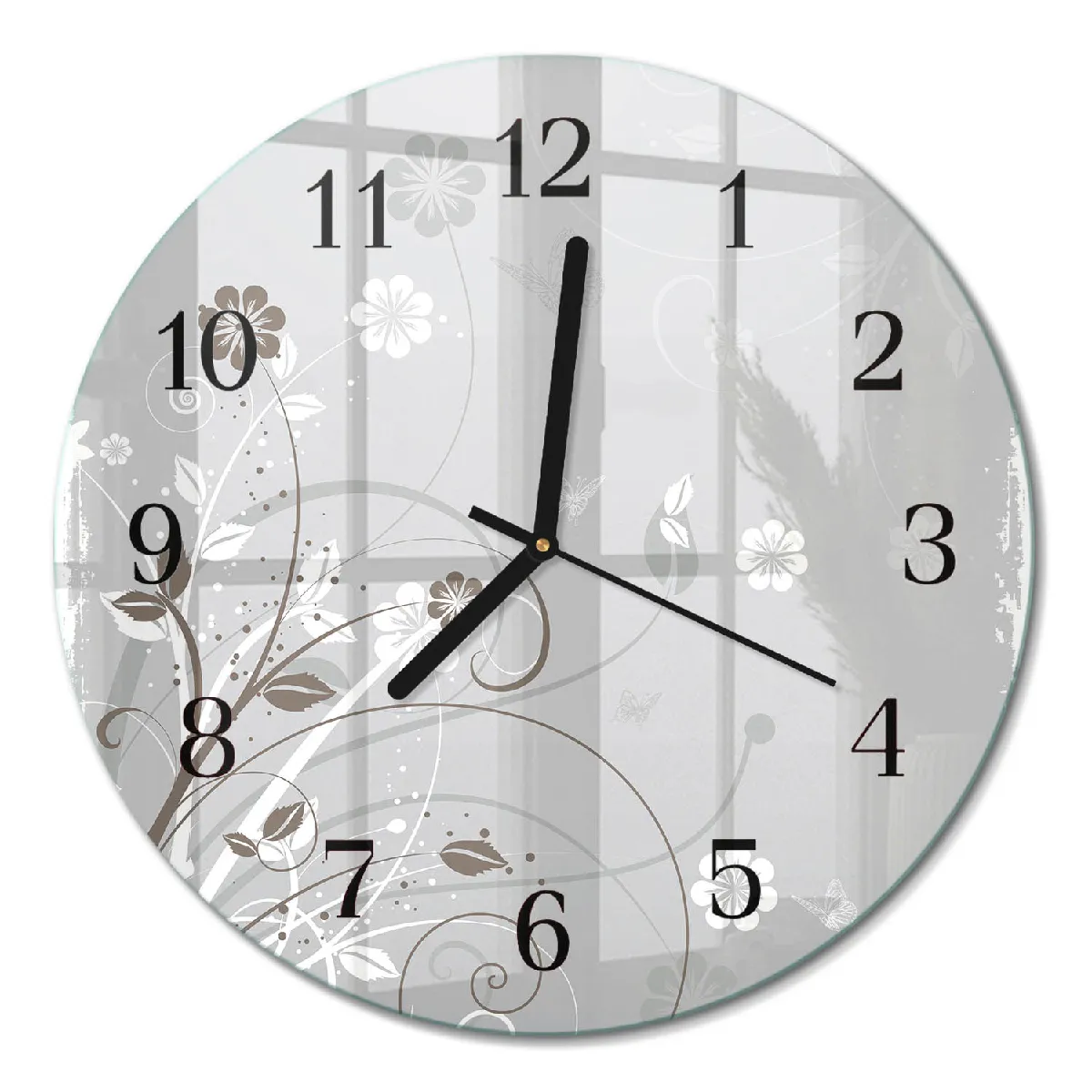 Pendule Murale Ronde Tulup fi30 cm Fleurs Aiguilles noires